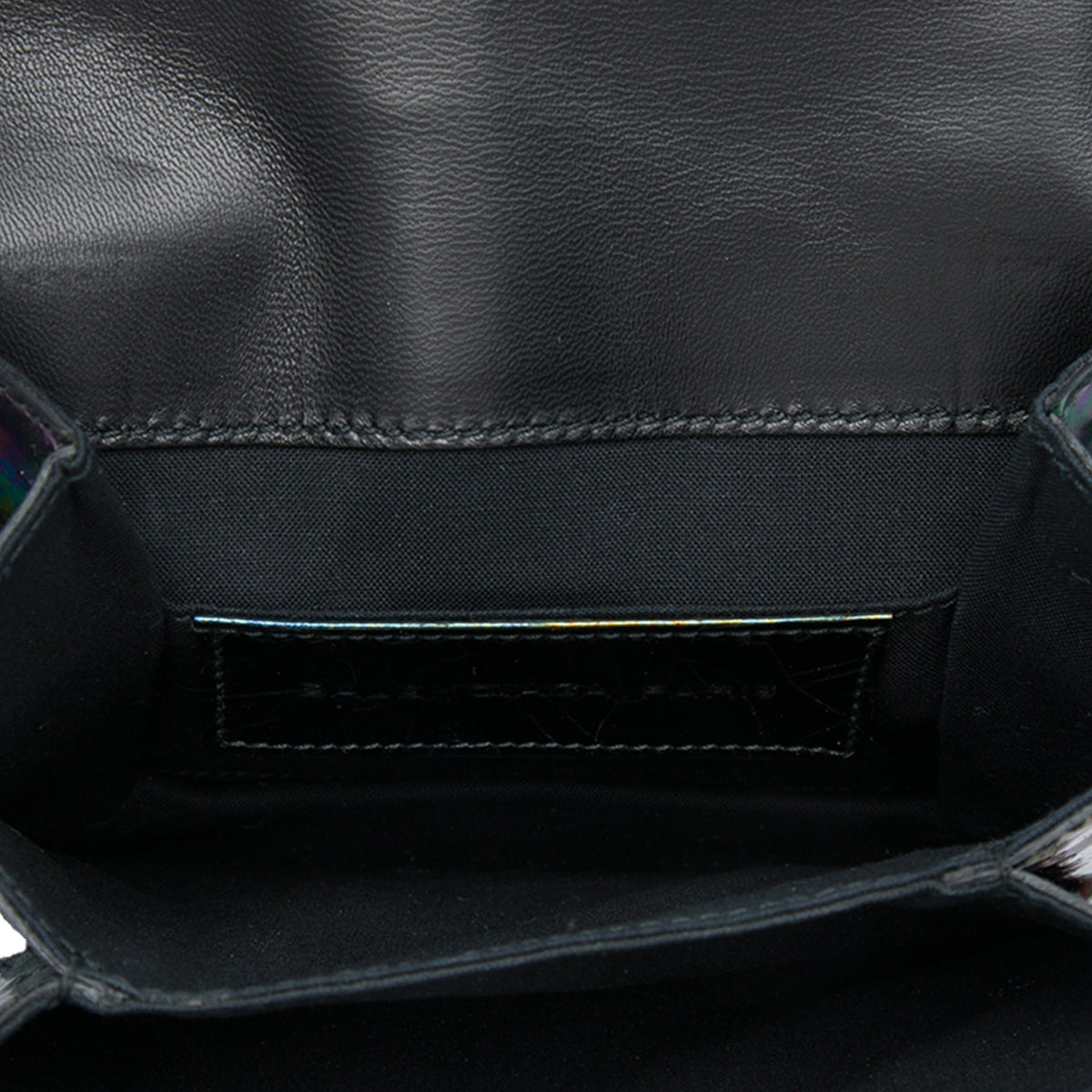 Balenciaga Metallic Patent Motocross Oil Slick Le City Clutch — Black