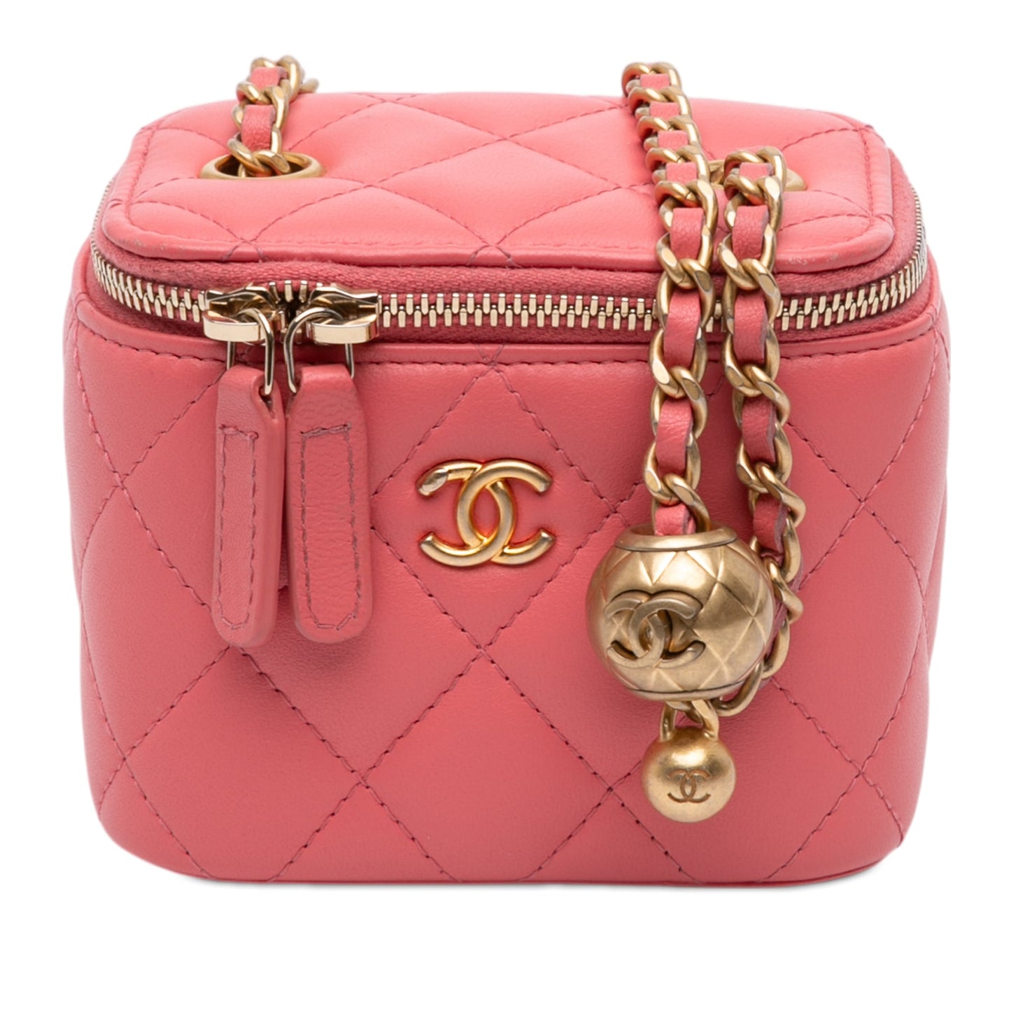 Chanel Mini Quilted Lambskin Pearl Crush Vanity Case With Chain