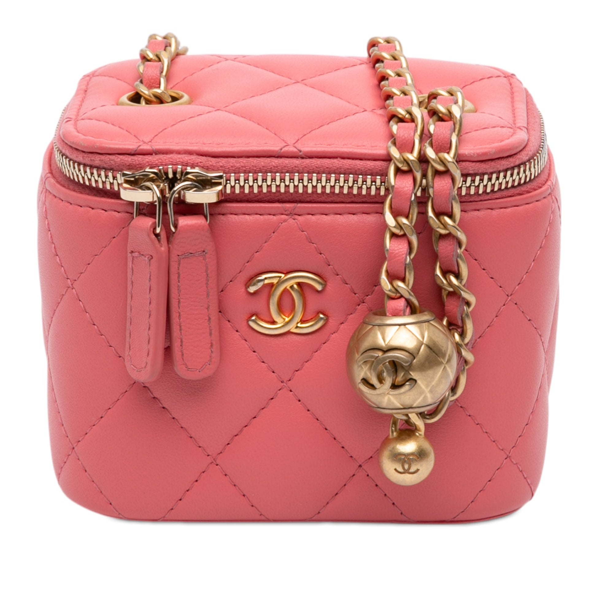 Chanel Mini Quilted Lambskin Pearl Crush Vanity Case With Chain