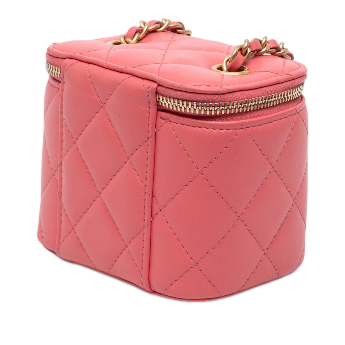 Chanel Mini Quilted Lambskin Pearl Crush Vanity Case With Chain