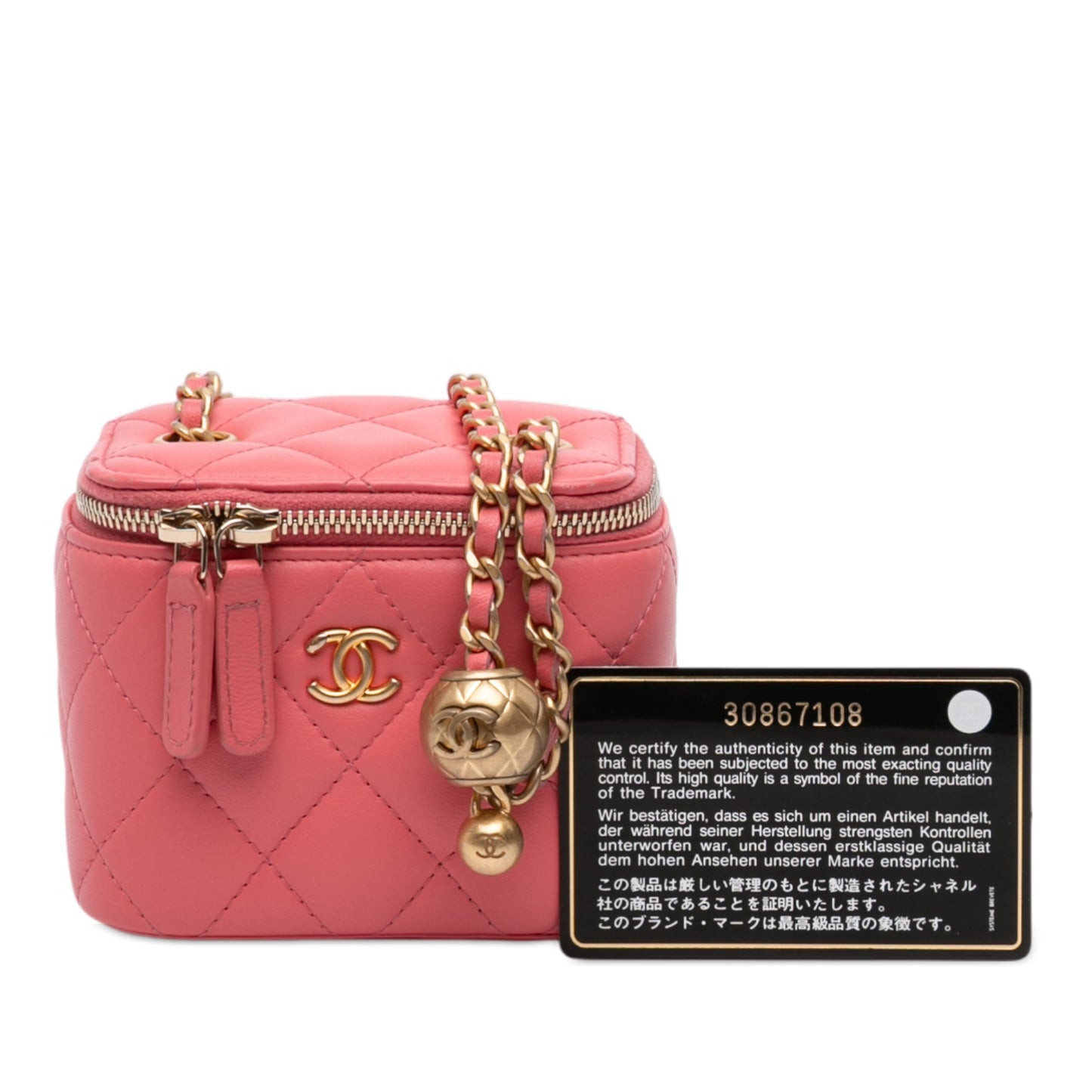 Chanel Mini Quilted Lambskin Pearl Crush Vanity Case With Chain