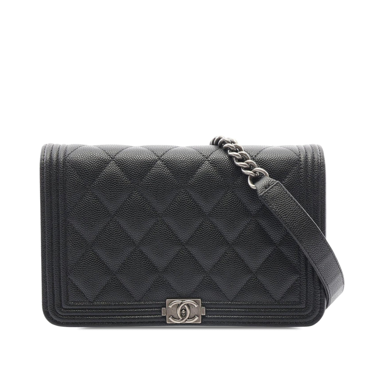 Chanel Quilted Caviar Boy Wallet on Chain — Black
