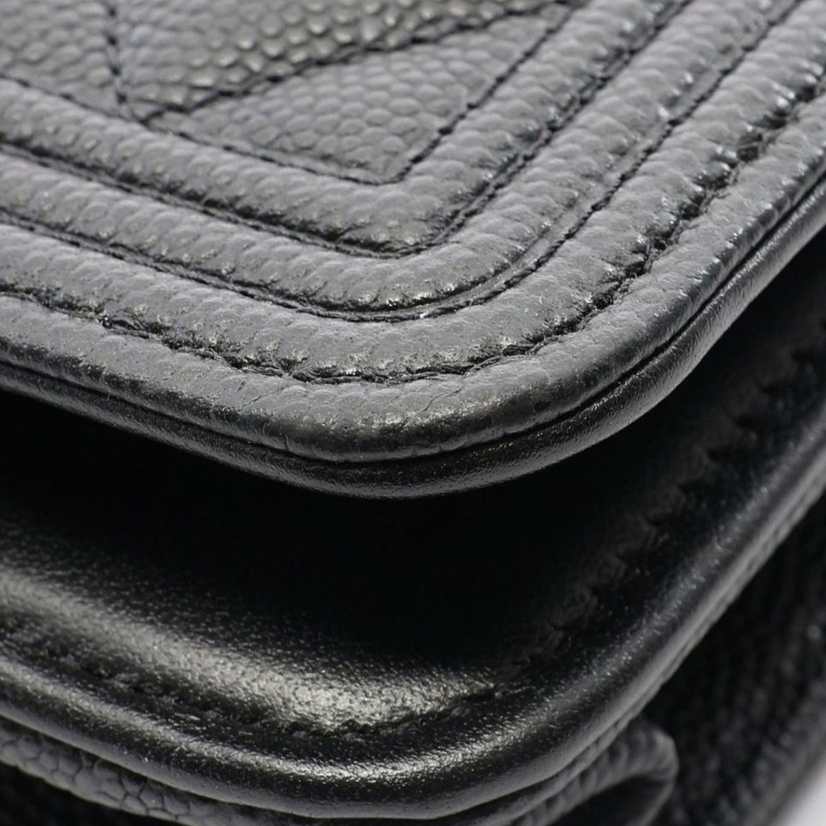Chanel Quilted Caviar Boy Wallet on Chain — Black