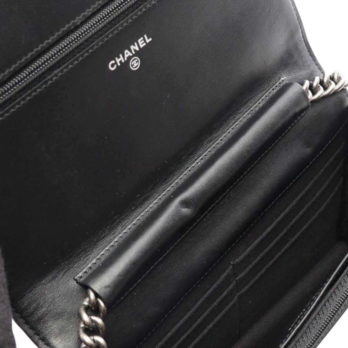 Chanel Quilted Caviar Boy Wallet on Chain — Black