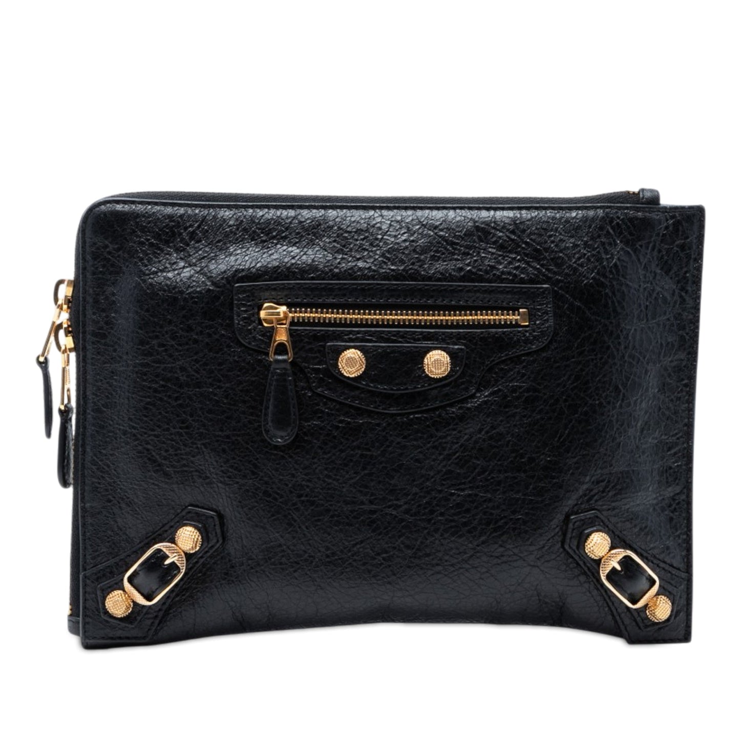Balenciaga Lambskin Motocross Giant 12 Zip Around Flat Clutch