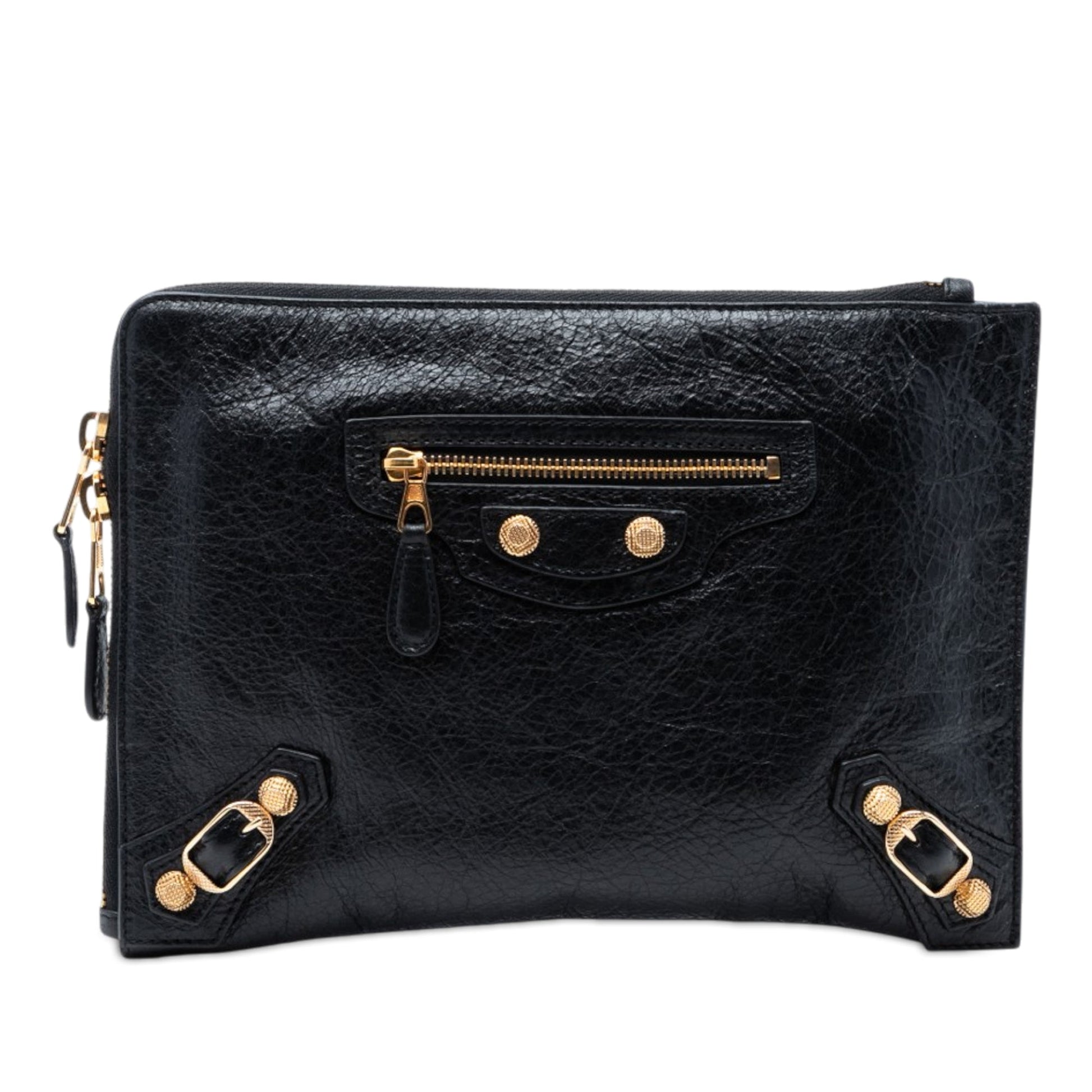 Balenciaga Lambskin Motocross Giant 12 Zip Around Flat Clutch