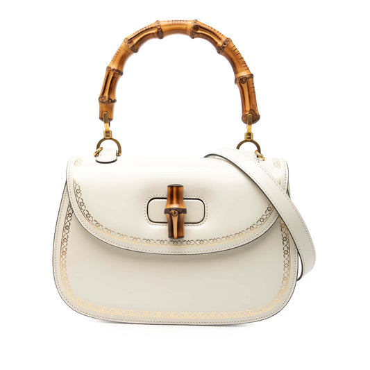 Gucci Calfskin Frame Print Bamboo Top Handle Bag
