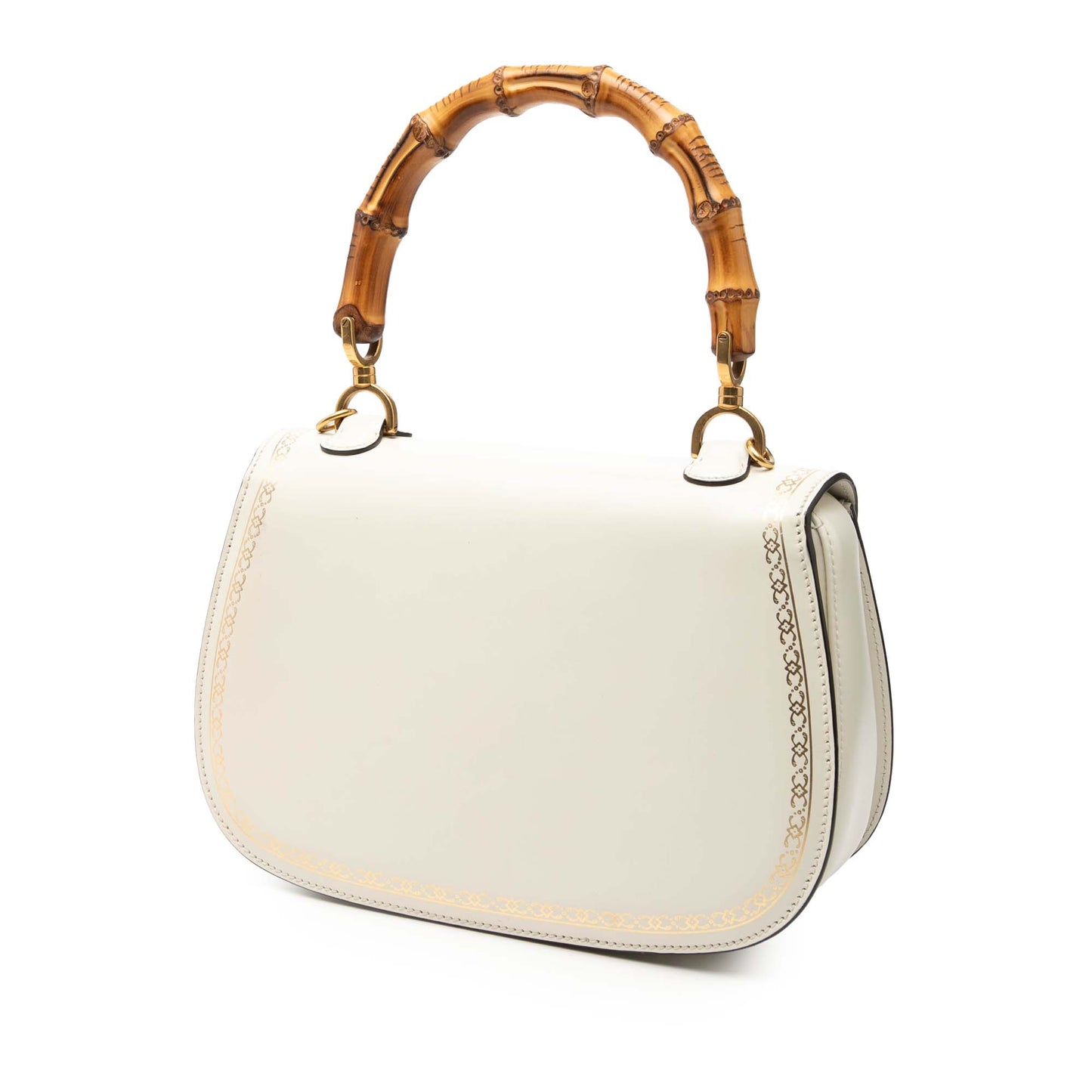 Gucci Calfskin Frame Print Bamboo Top Handle Bag