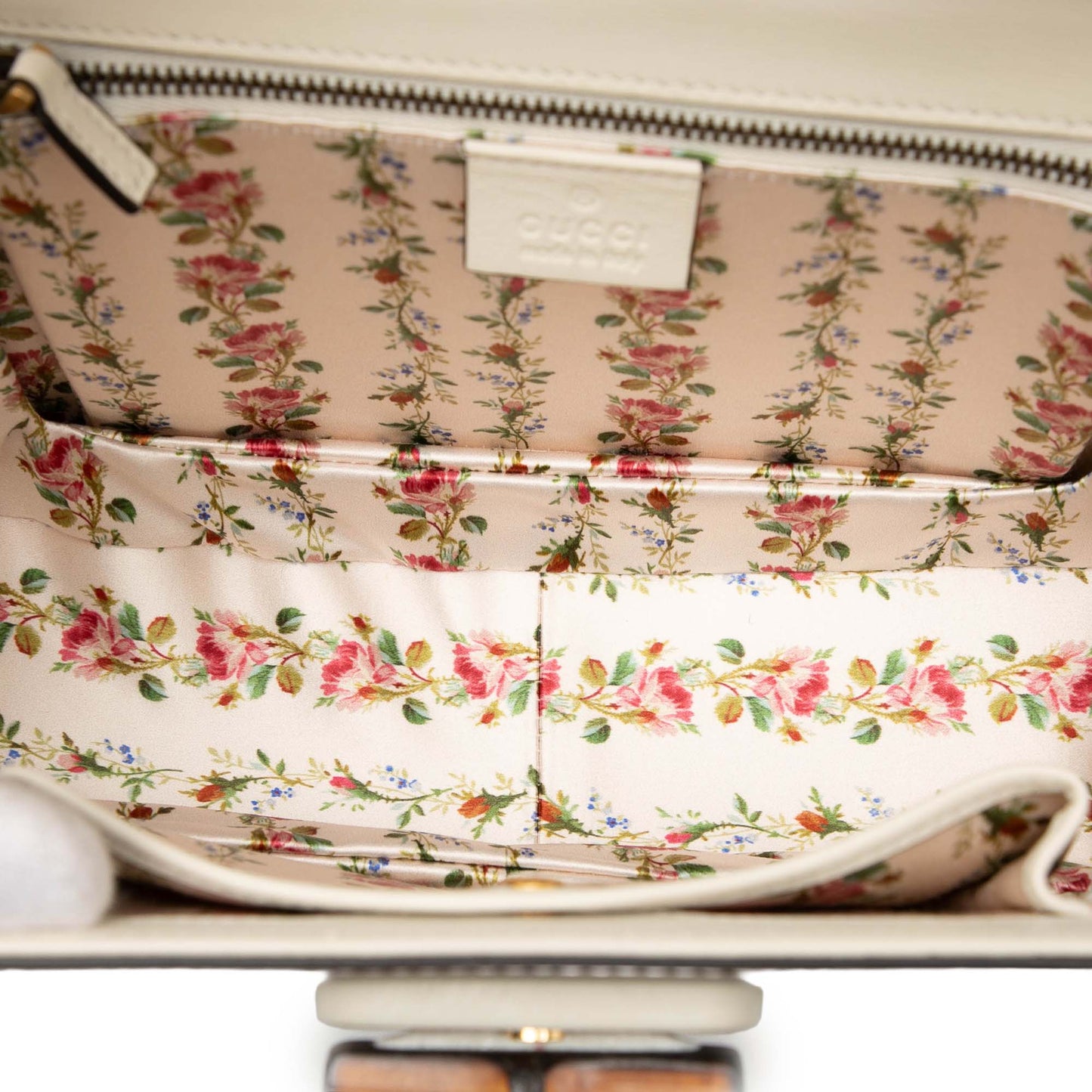 Gucci Calfskin Frame Print Bamboo Top Handle Bag