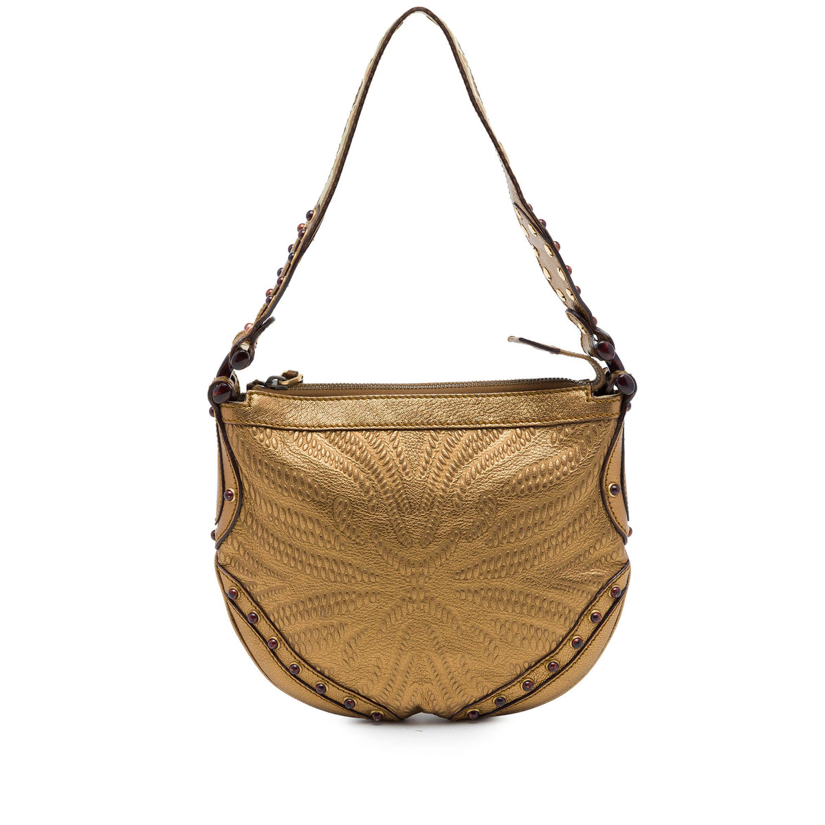 Gucci Metallic Embossed Calfskin Pelham Studded Hobo — Gold