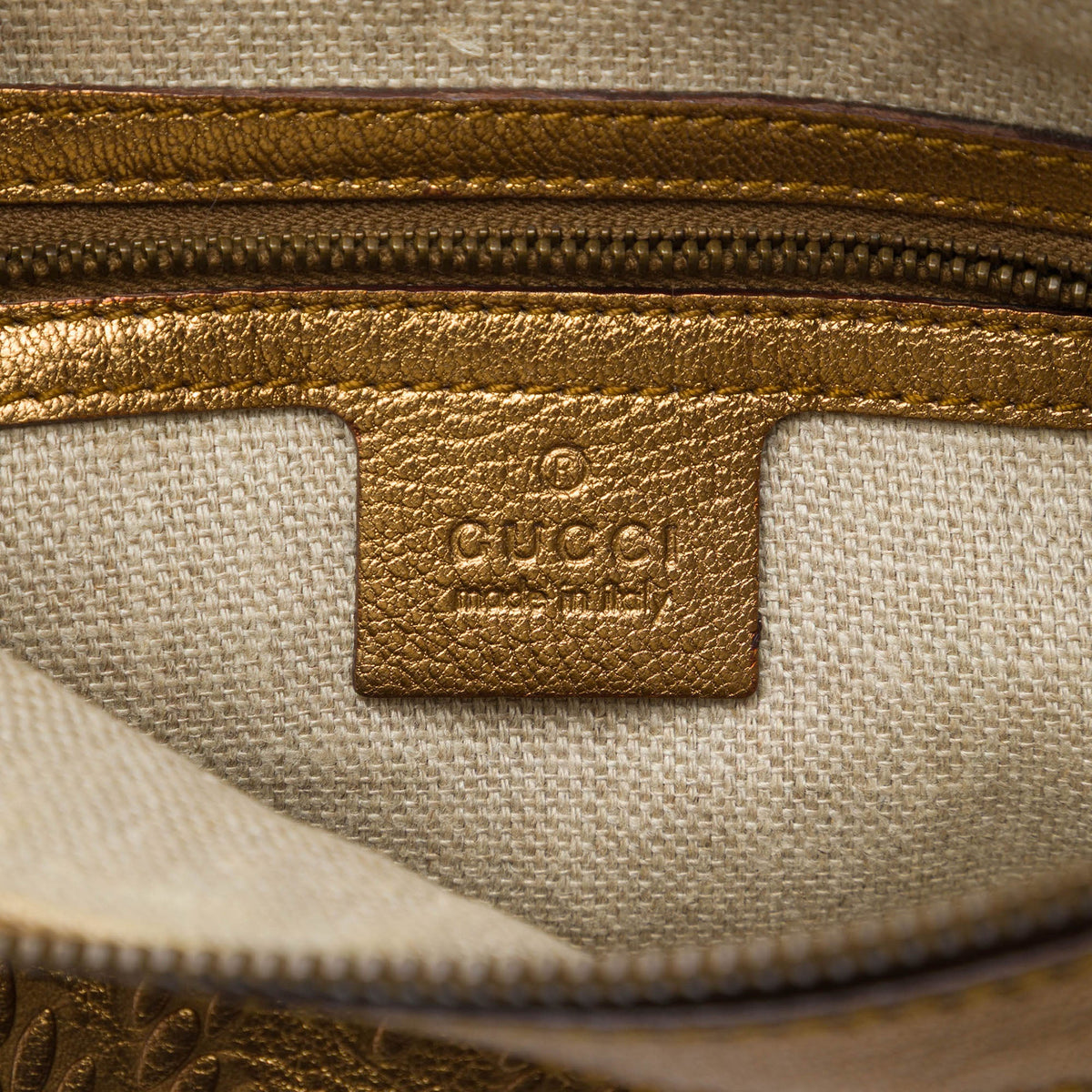 Gucci Metallic Embossed Calfskin Pelham Studded Hobo — Gold