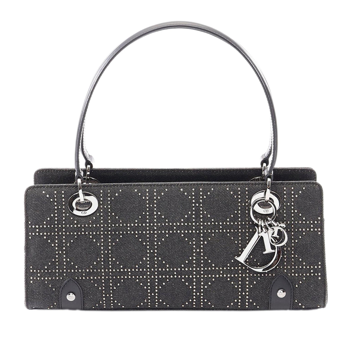 Dior Denim Cannage Studded Lady Dior East West Shopper Bag — Black