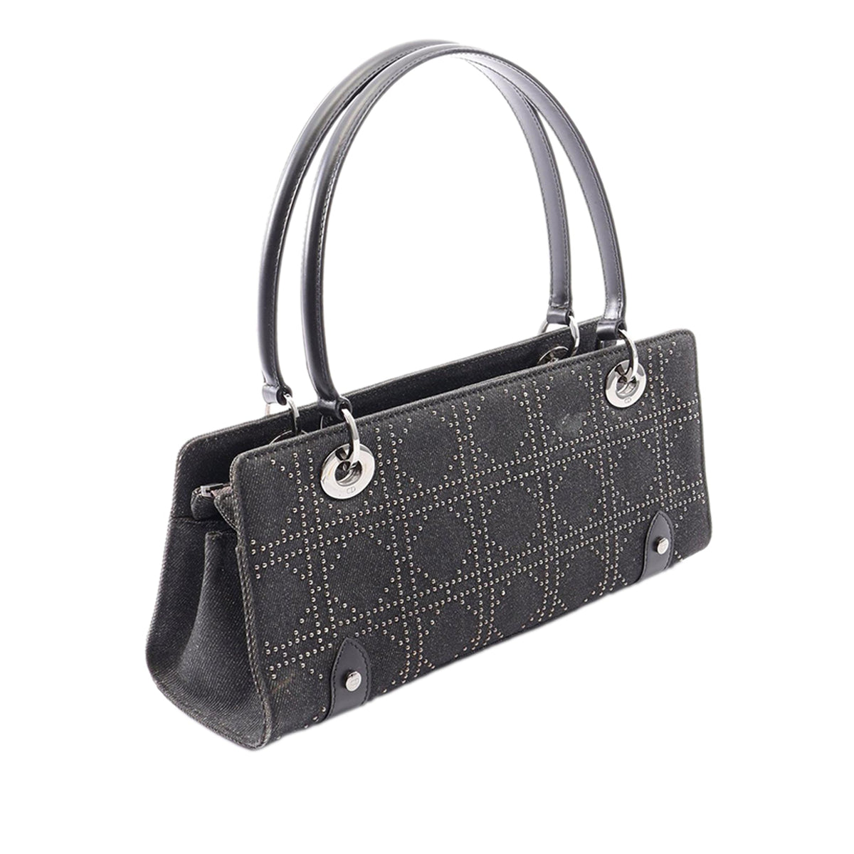 Dior Denim Cannage Studded Lady Dior East West Shopper Bag — Black