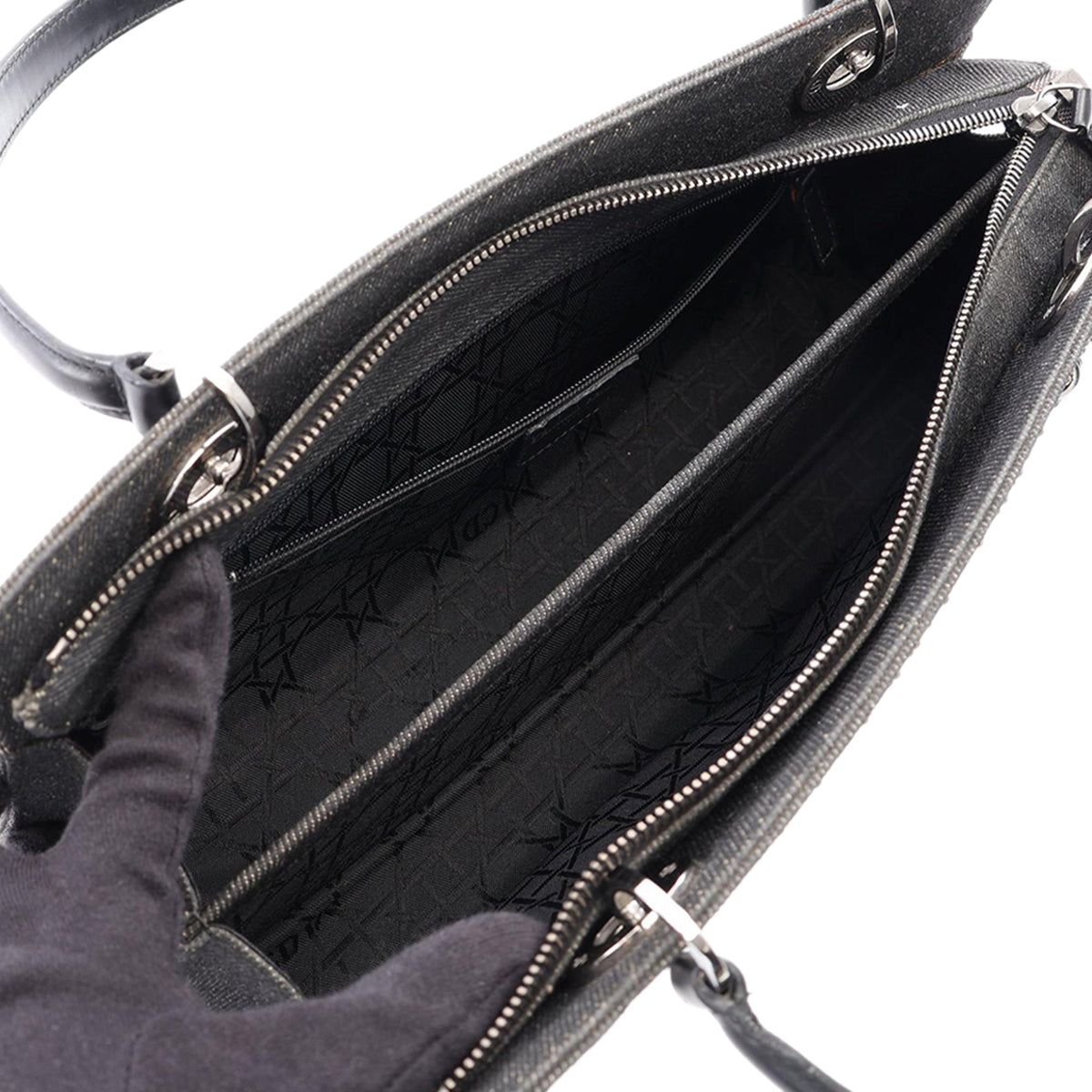 Dior Denim Cannage Studded Lady Dior East West Shopper Bag — Black