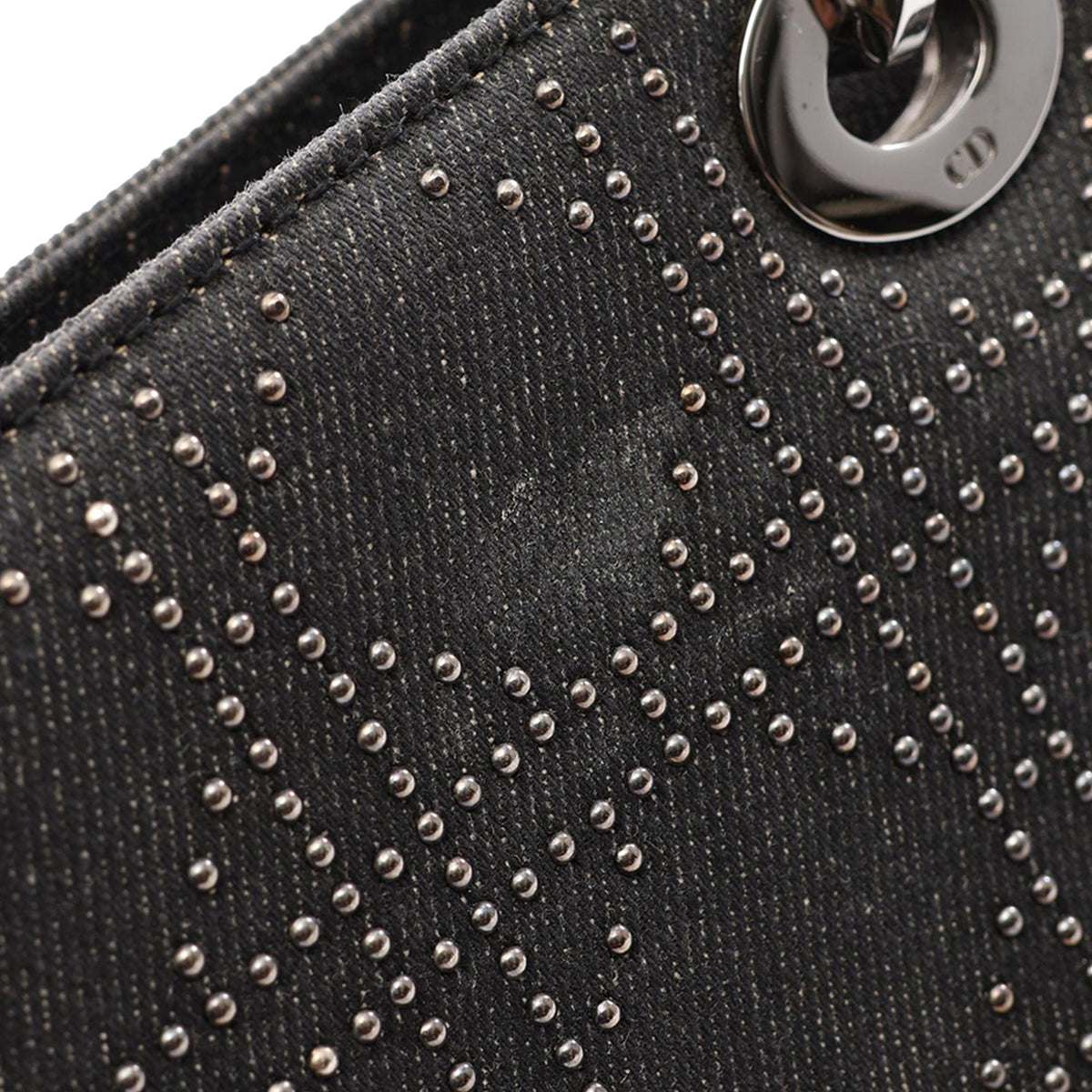 Dior Denim Cannage Studded Lady Dior East West Shopper Bag — Black