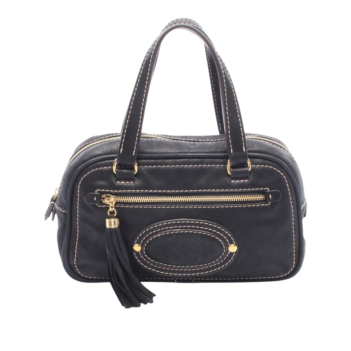 LOEWE Leather Anagram Madrid Fringe Handbag — Black