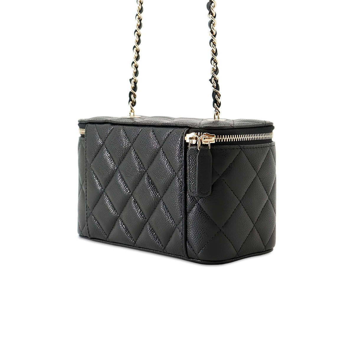 Chanel Small Quilted Caviar Vanity Case With Chain — Black