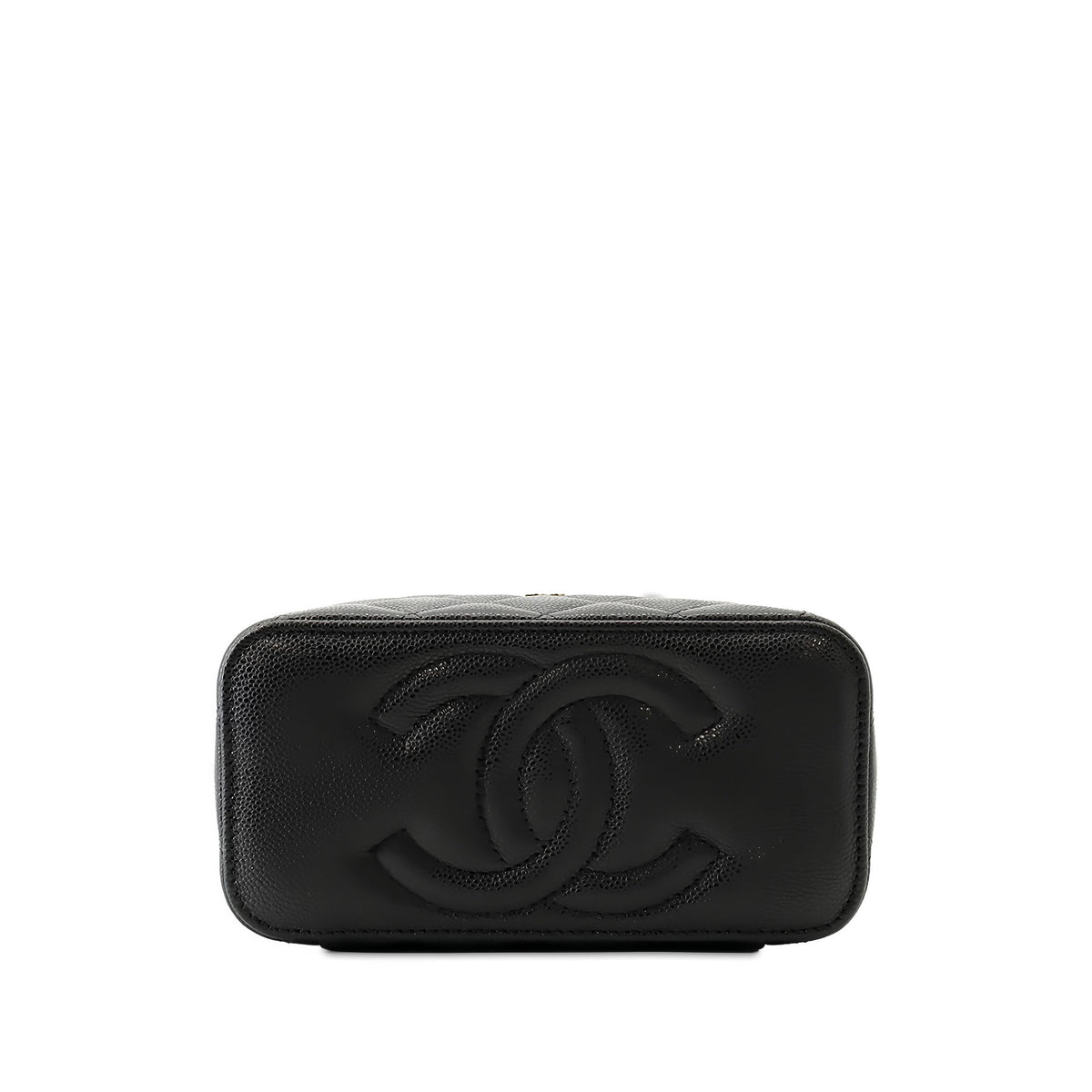 Chanel Small Quilted Caviar Vanity Case With Chain — Black