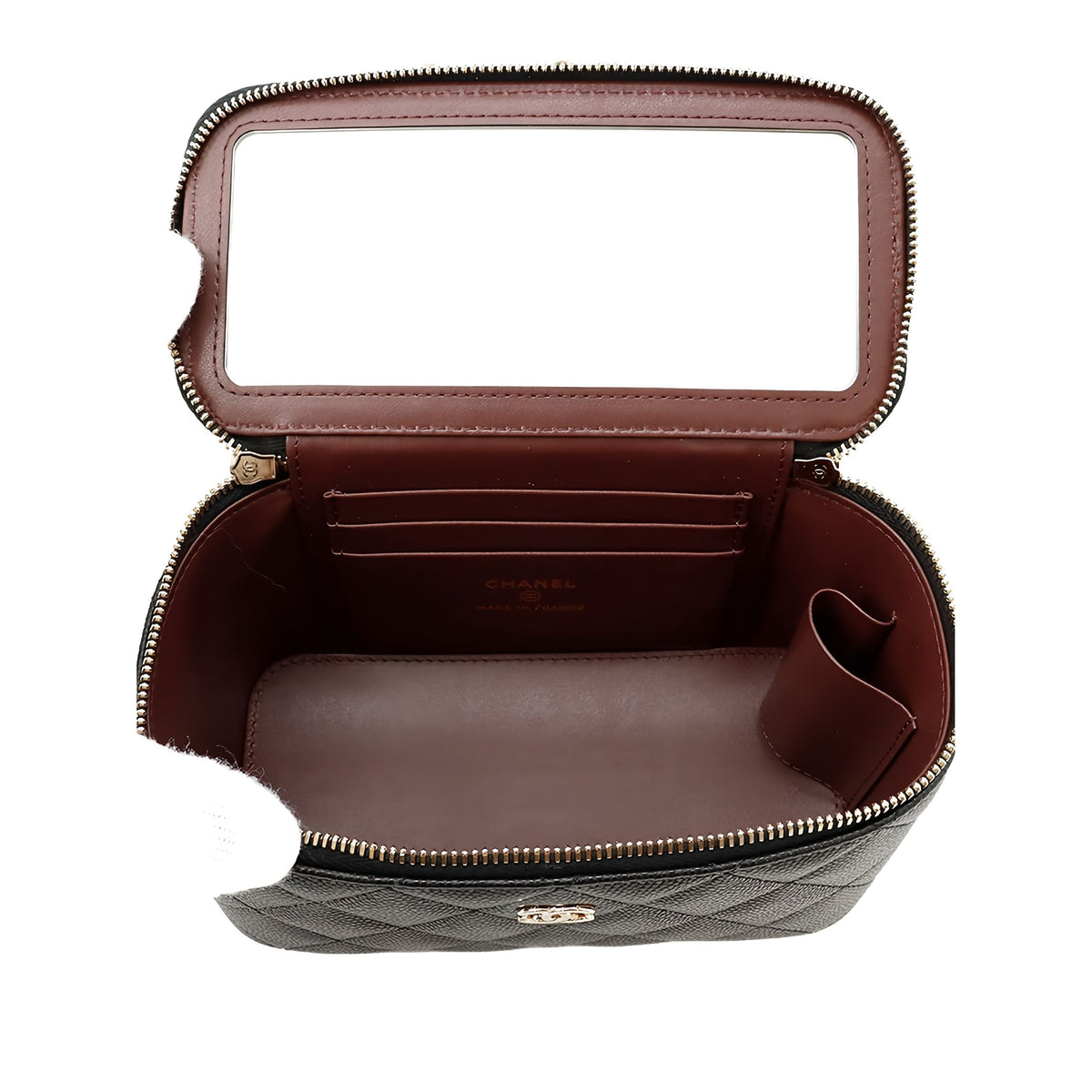 Chanel Small Quilted Caviar Vanity Case With Chain — Black