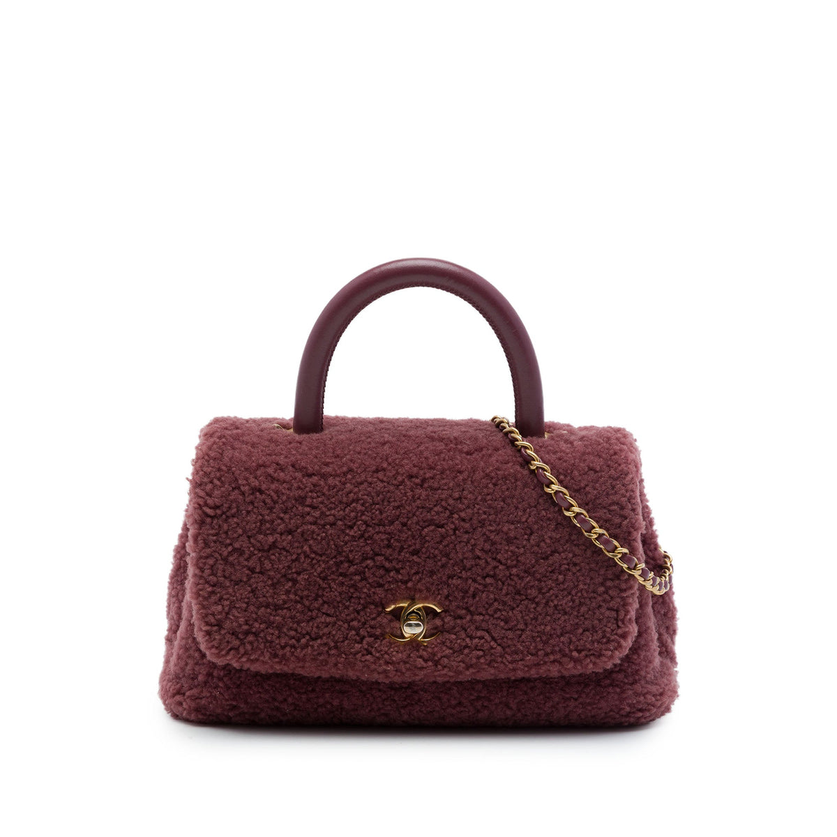Chanel Small Shearling Coco Top Handle Bag — Red