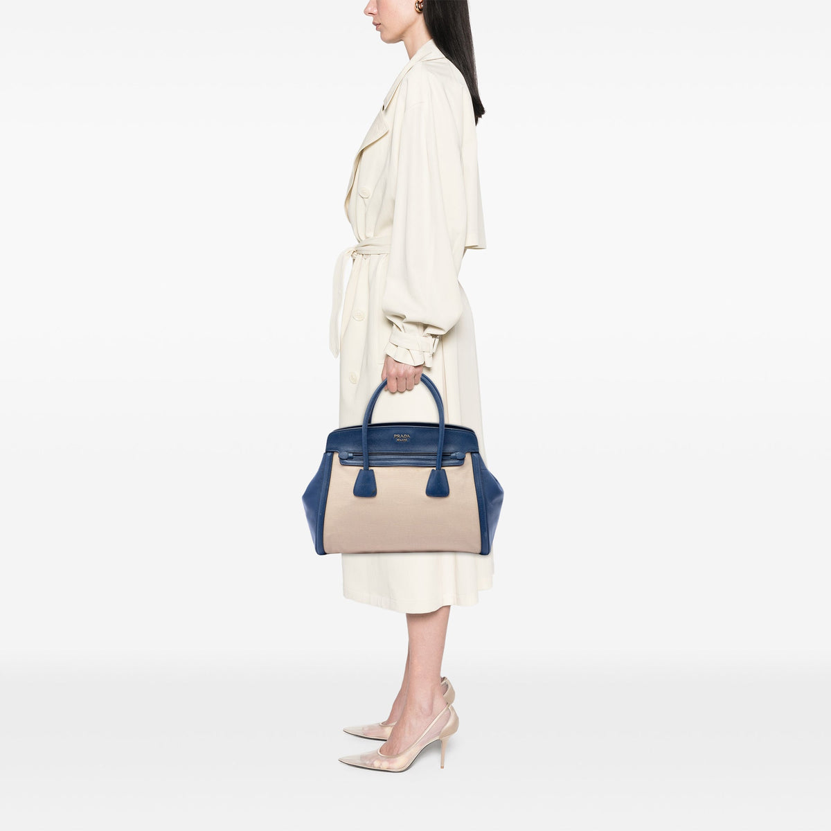 Prada Saffiano Cuir Trimmed Canapa Satchel