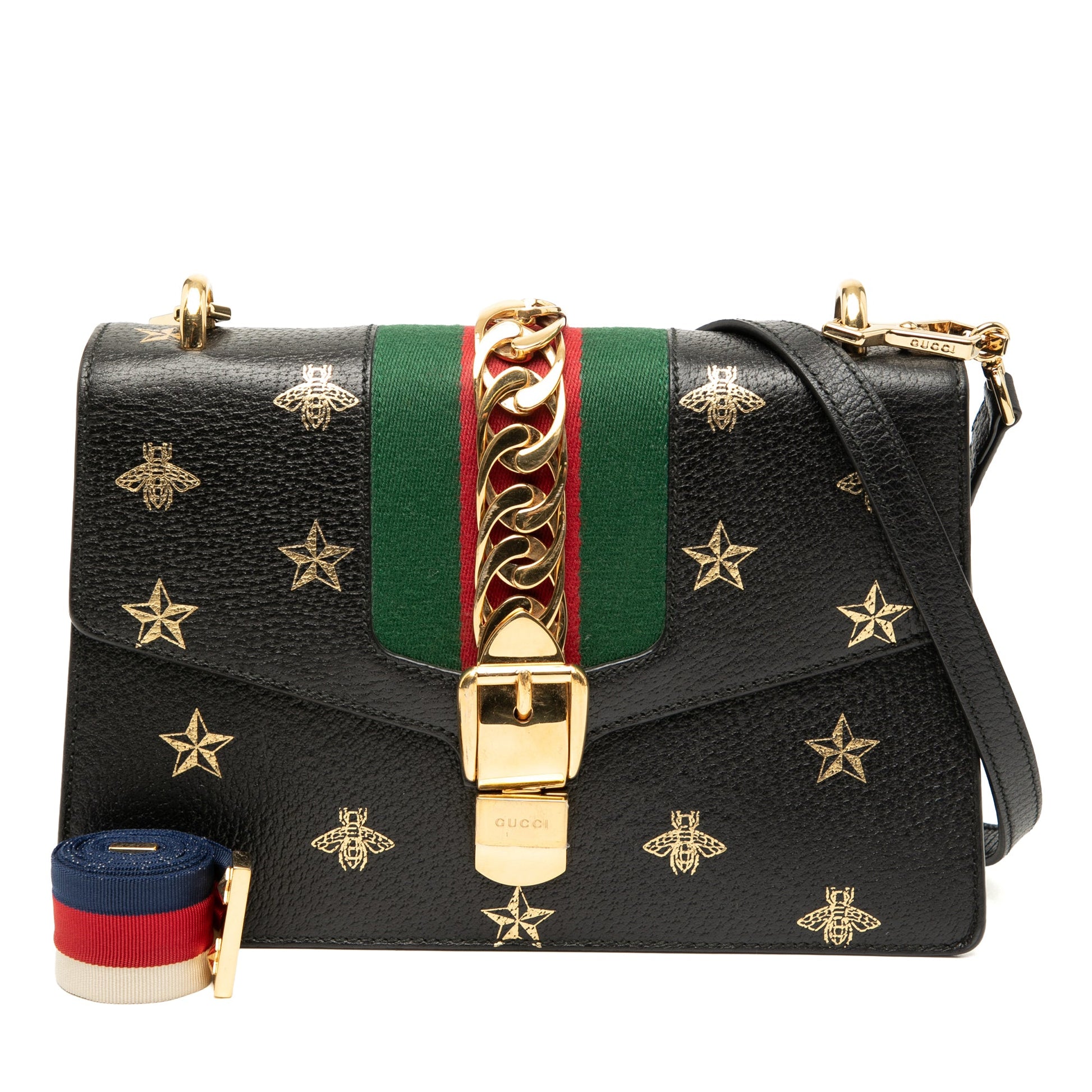 Gucci Small Leather Bee Star Sylvie Satchel