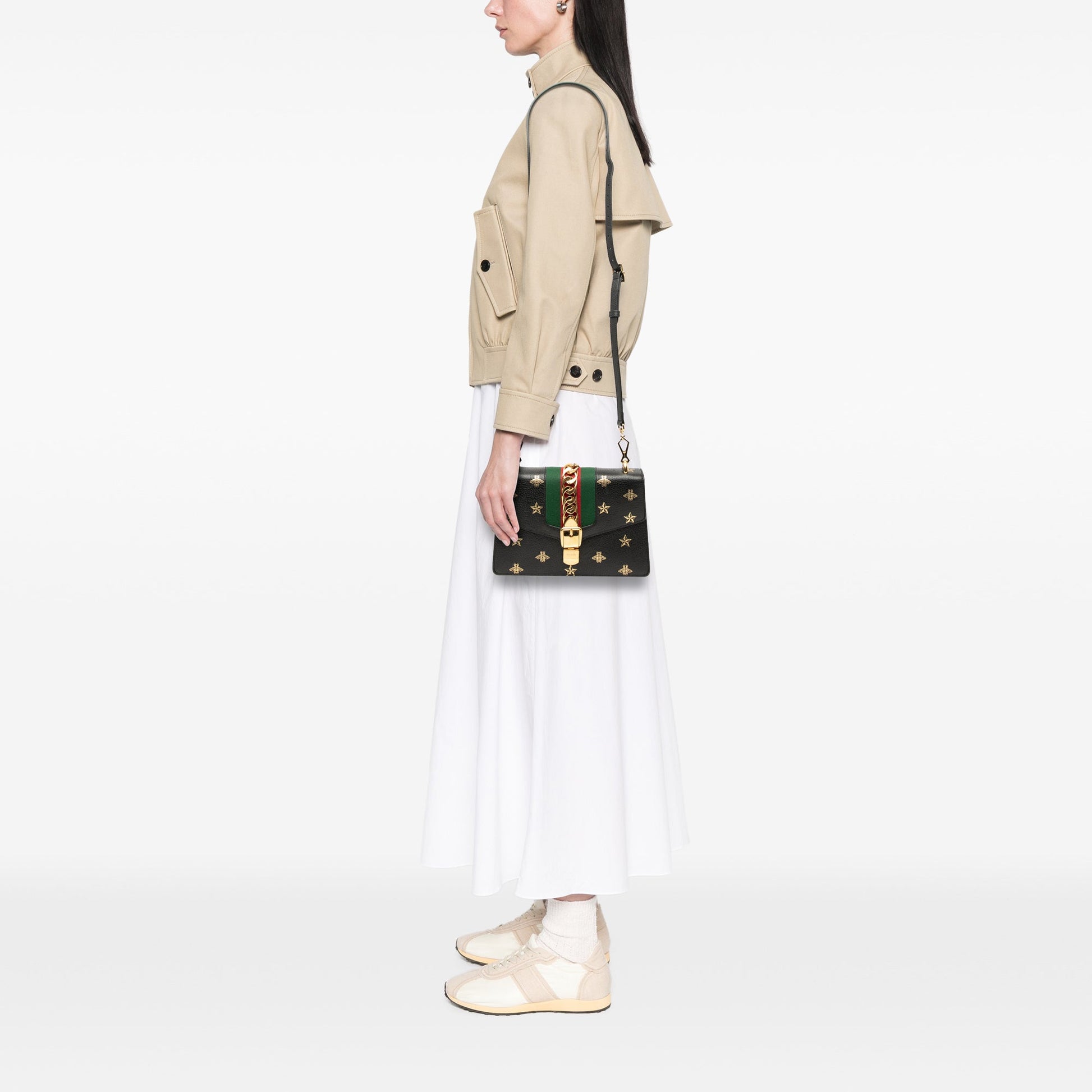 Gucci Small Leather Bee Star Sylvie Satchel