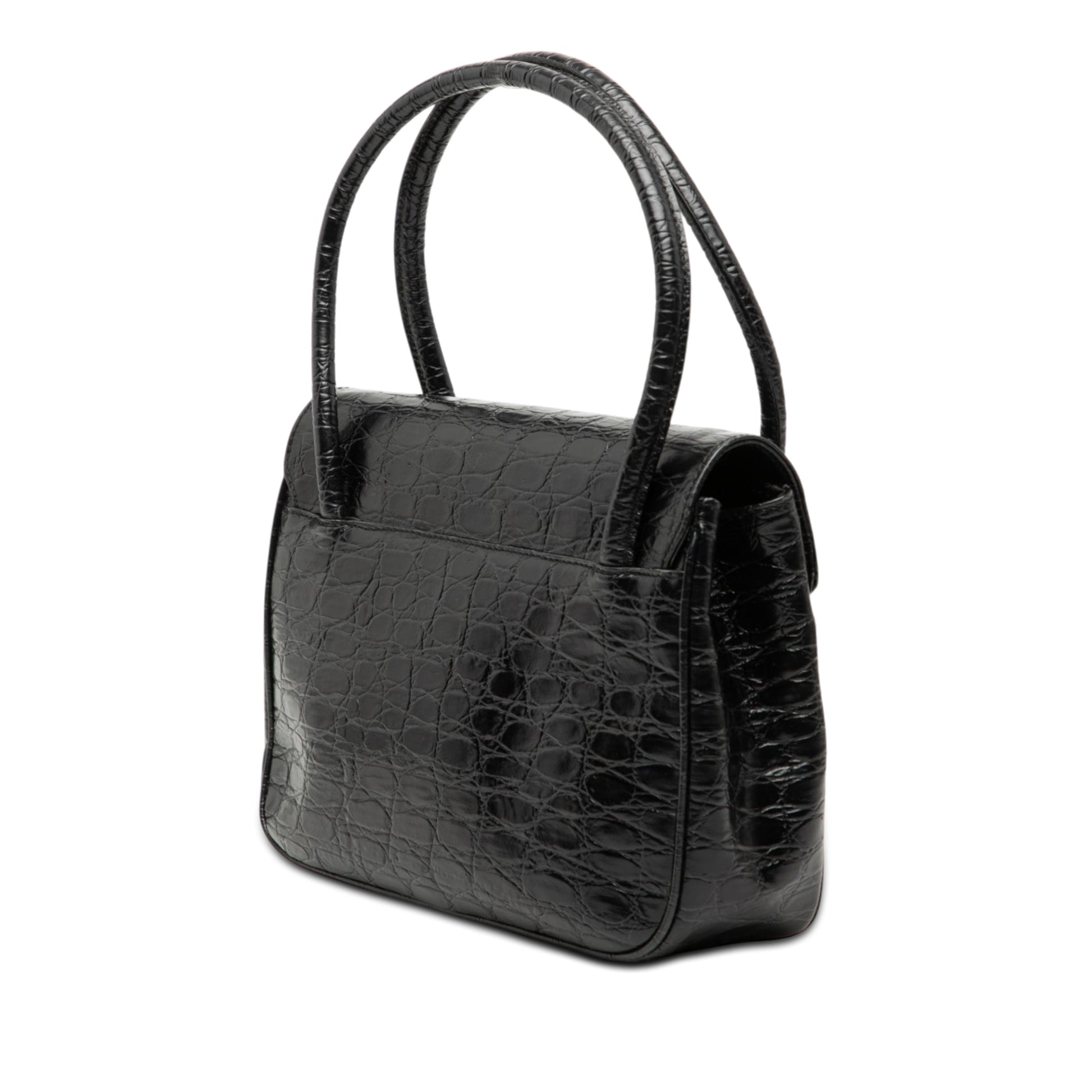 Ferragamo Croc Embossed Vara Bow Top Handle Bag