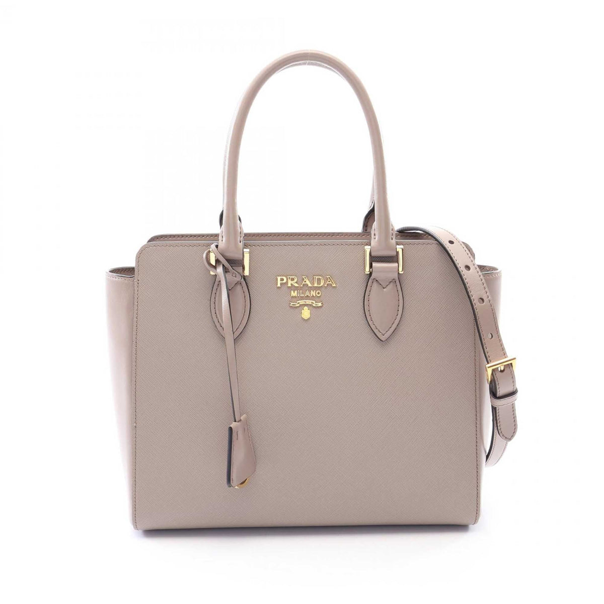 Prada Small City Calf Trimmed Saffiano Top Handle Bag