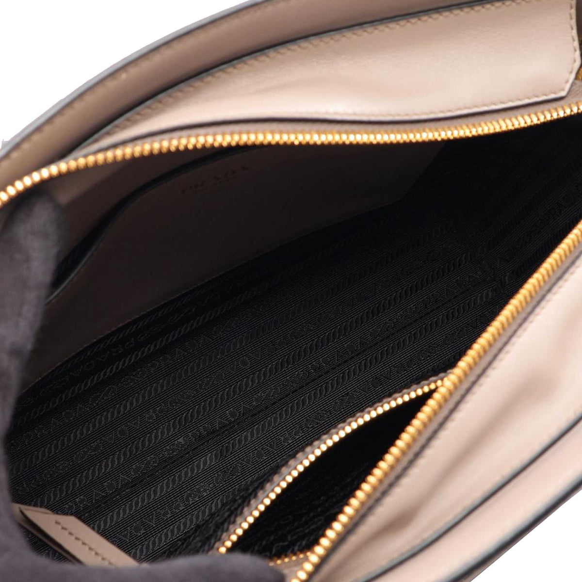 Prada Small City Calf Trimmed Saffiano Top Handle Bag