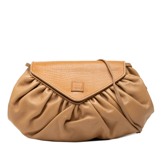 Fendi Croc Embossed Trimmed Leather Crossbody — Brown