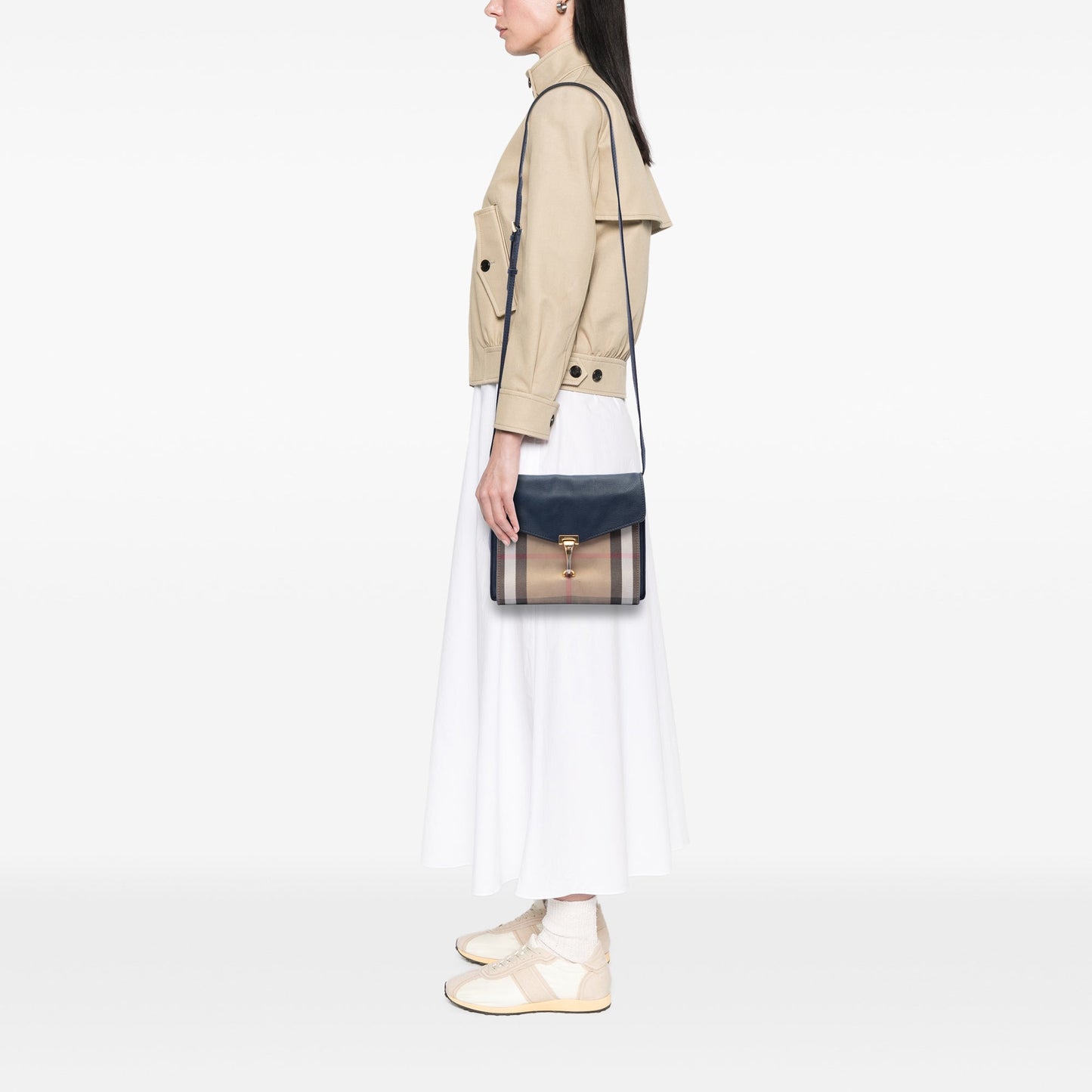 Burberry Small Leather and House Check Canvas Derby Macken Crossbody