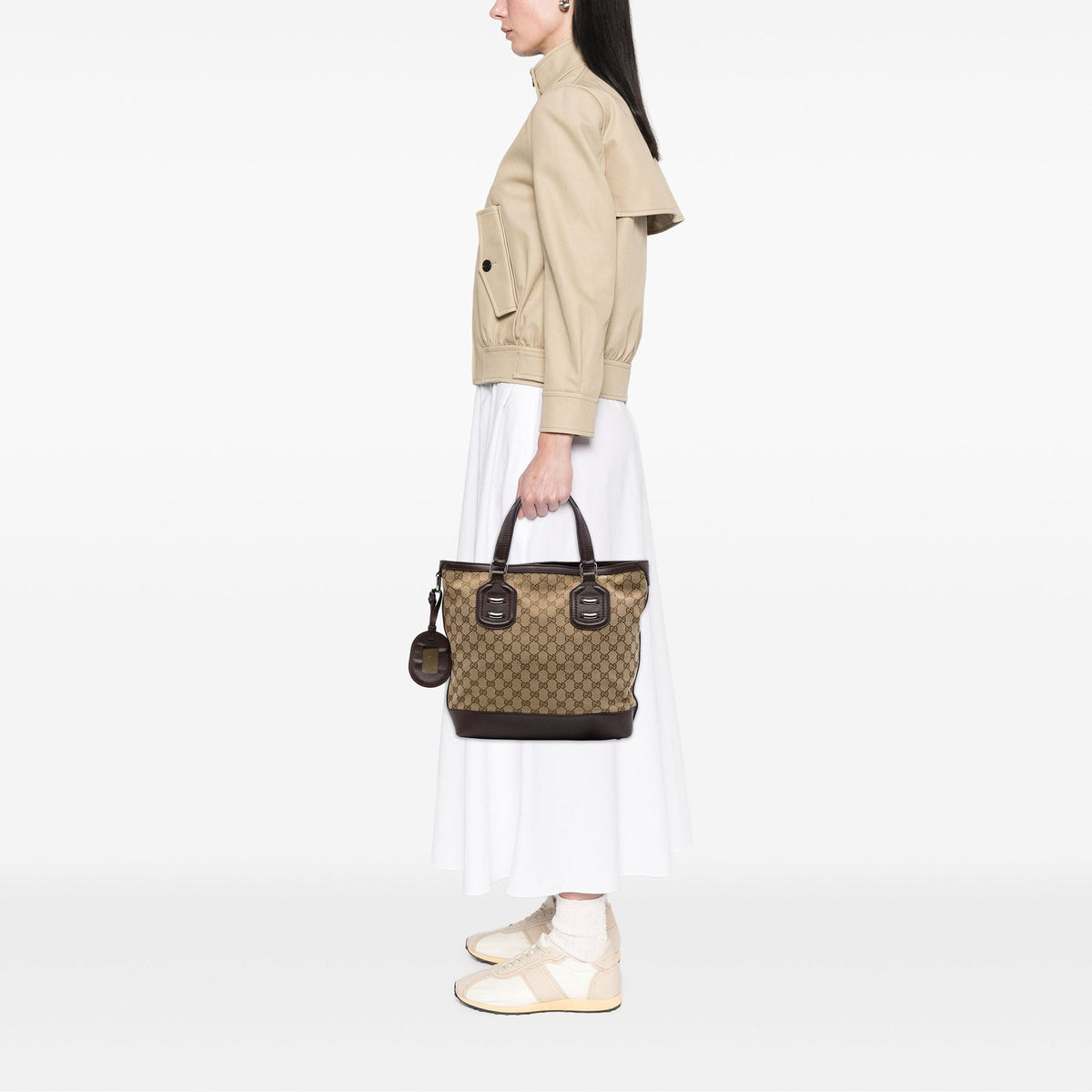 Gucci GG Canvas Techno Tag Tote — Beige