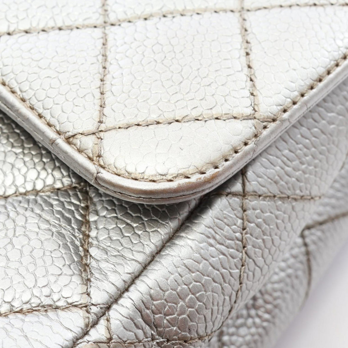 Chanel Mini Square Classic Caviar Single Flap — Silver