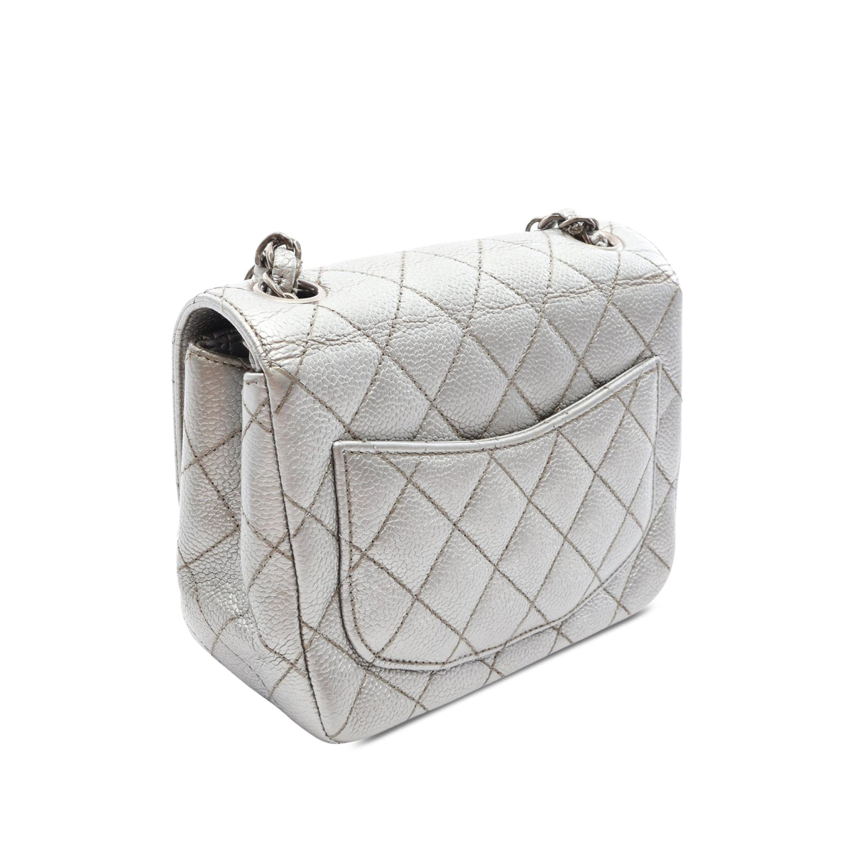 Chanel Mini Square Classic Caviar Single Flap — Silver