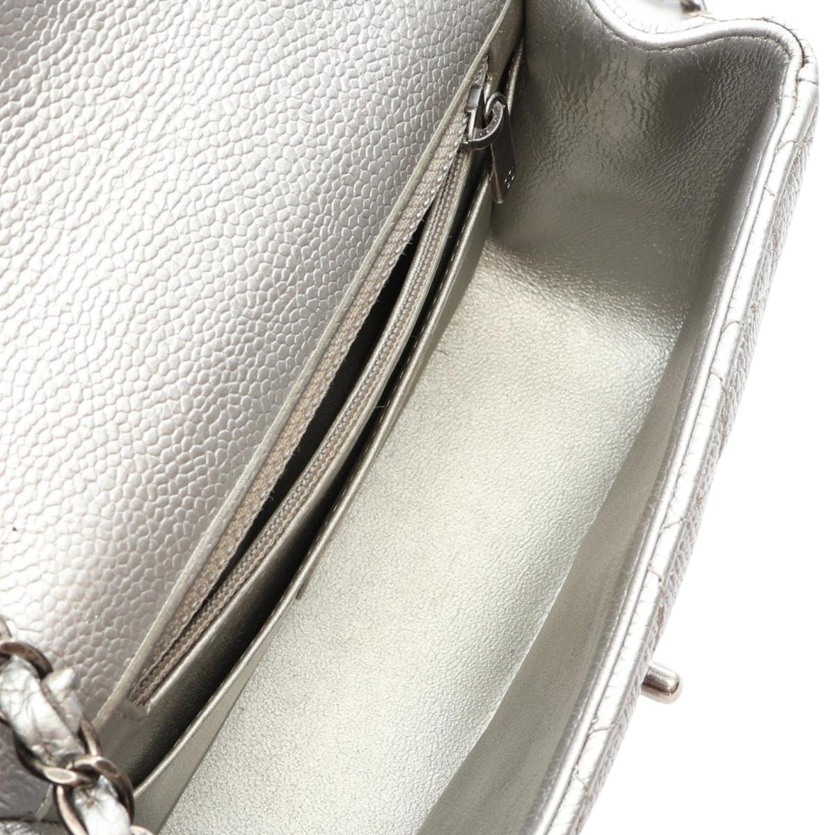 Chanel Mini Square Classic Caviar Single Flap — Silver