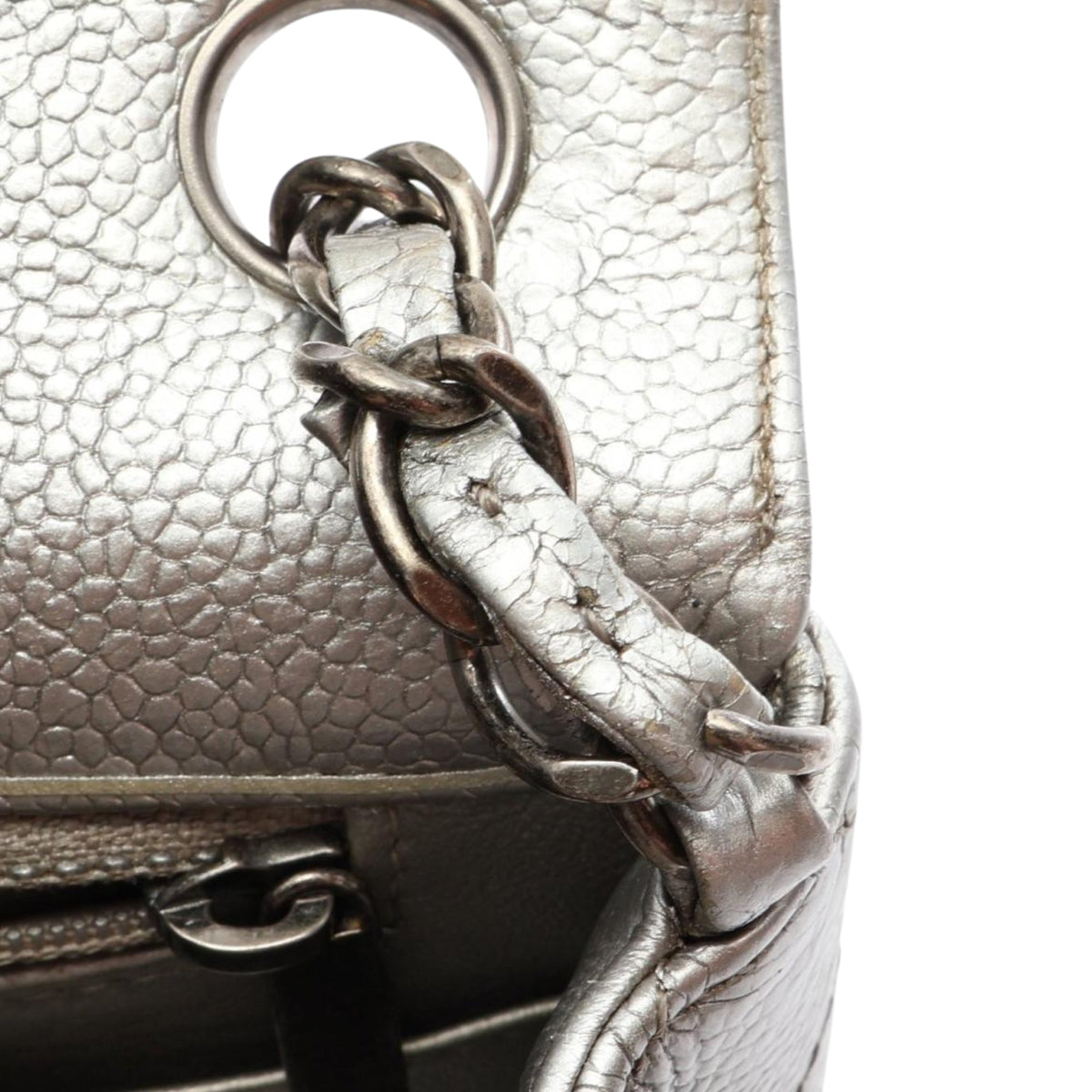 Chanel Mini Square Classic Caviar Single Flap — Silver