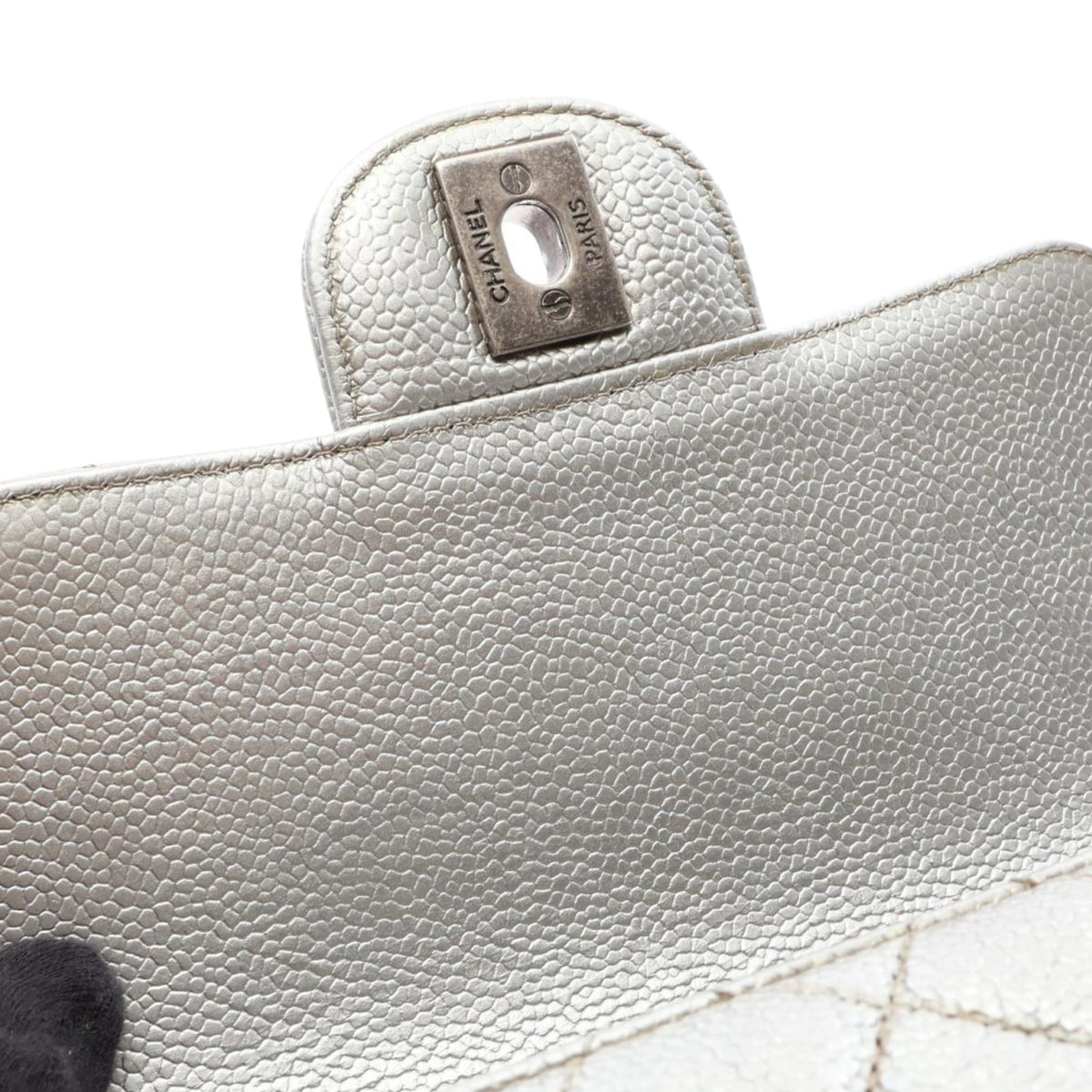 Chanel Mini Square Classic Caviar Single Flap — Silver