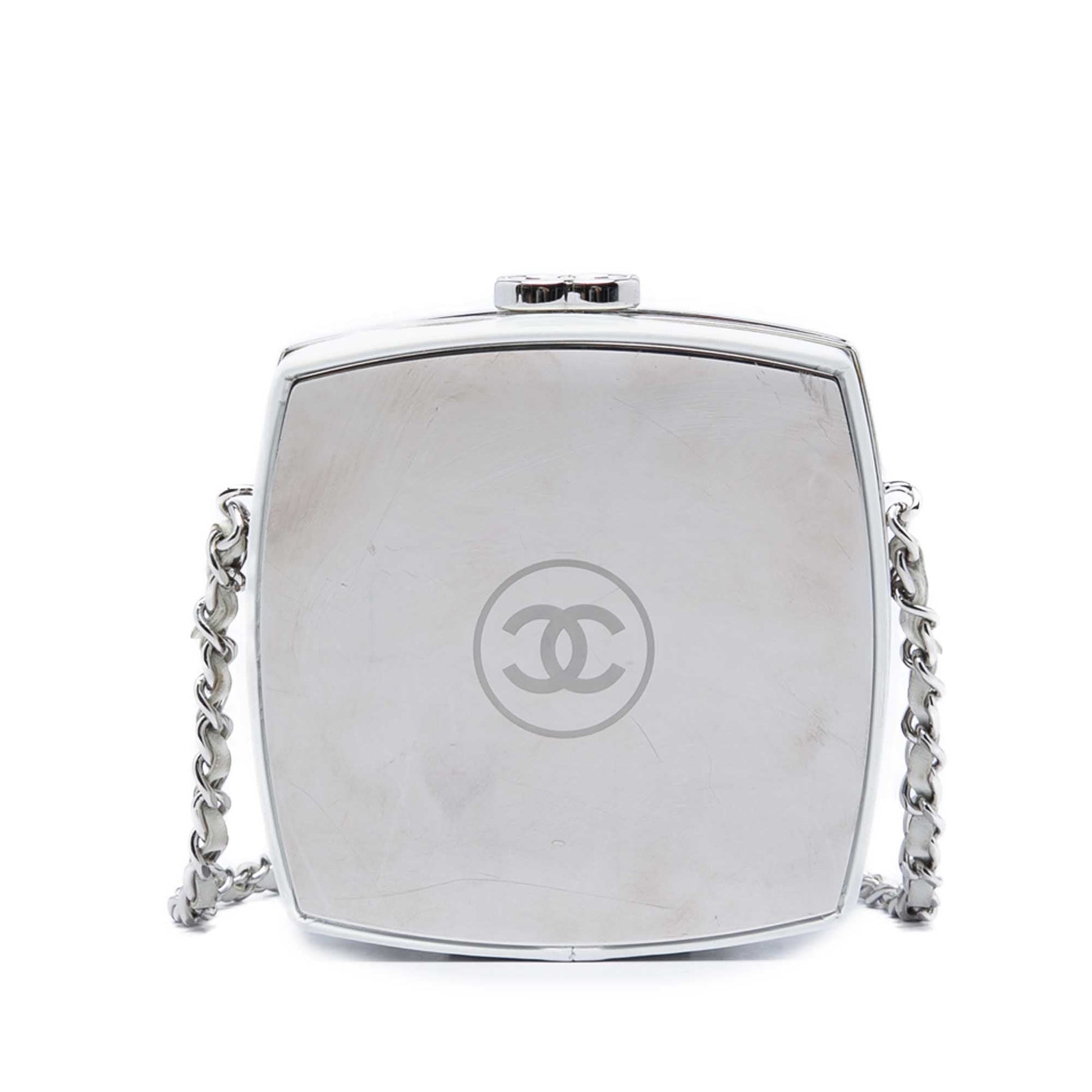 Chanel Patent Goatskin Make Up Box Clutch With Chain