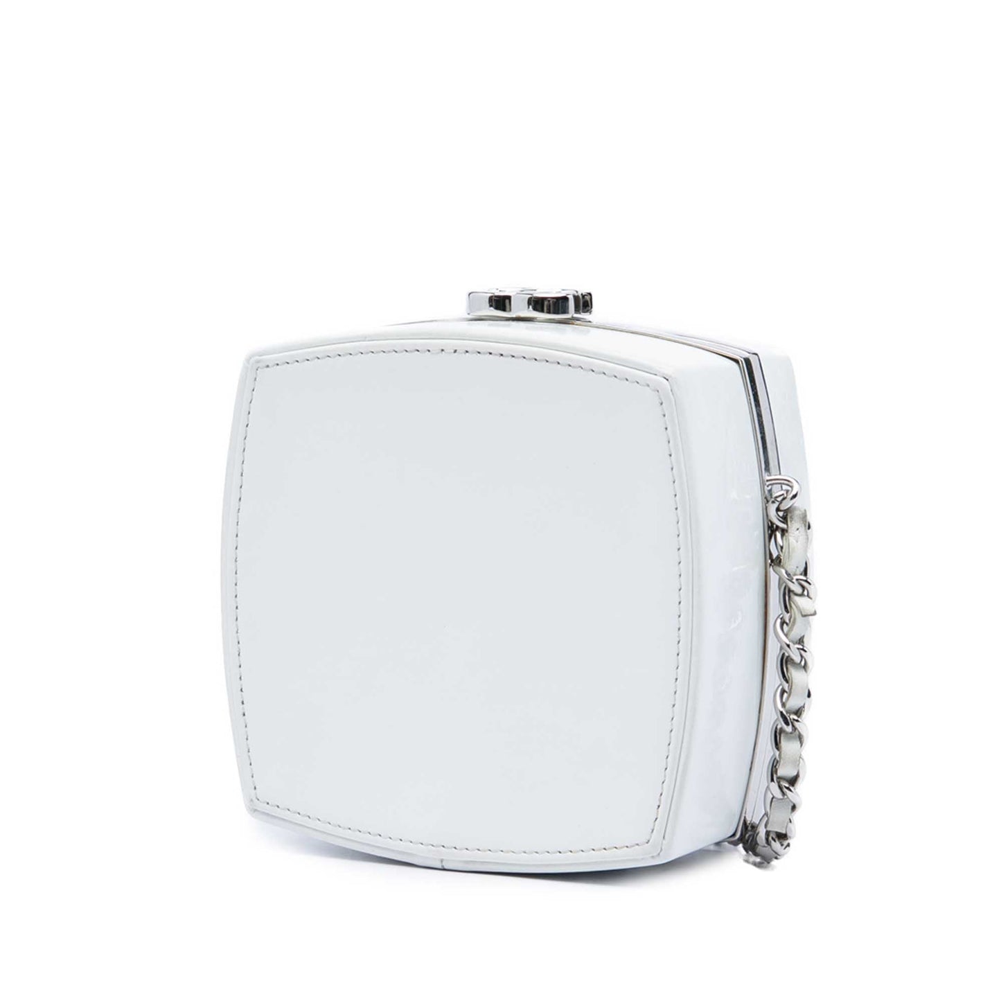 Chanel Patent Goatskin Make Up Box Clutch With Chain