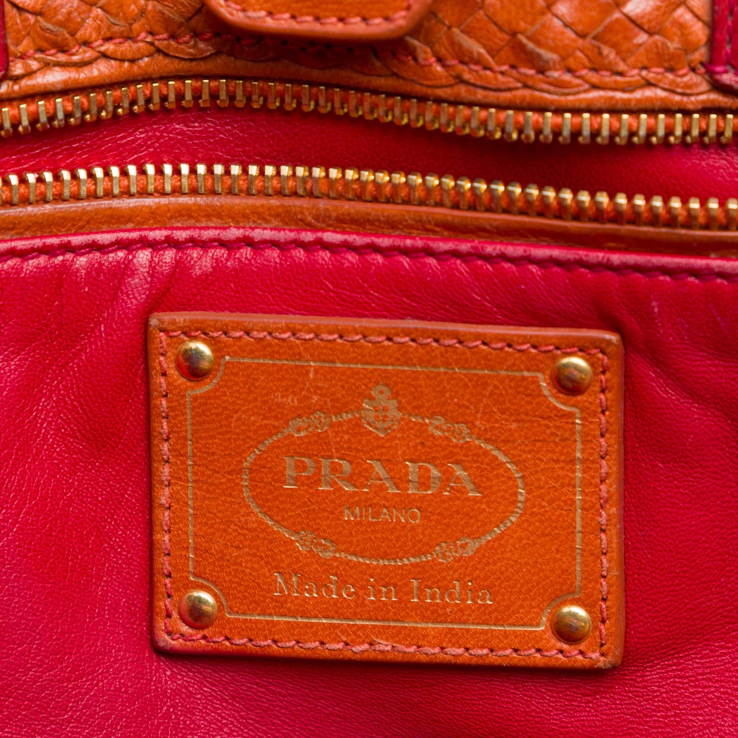 Prada Medium Bicolor Woven Goatskin Madras Shopping Tote
