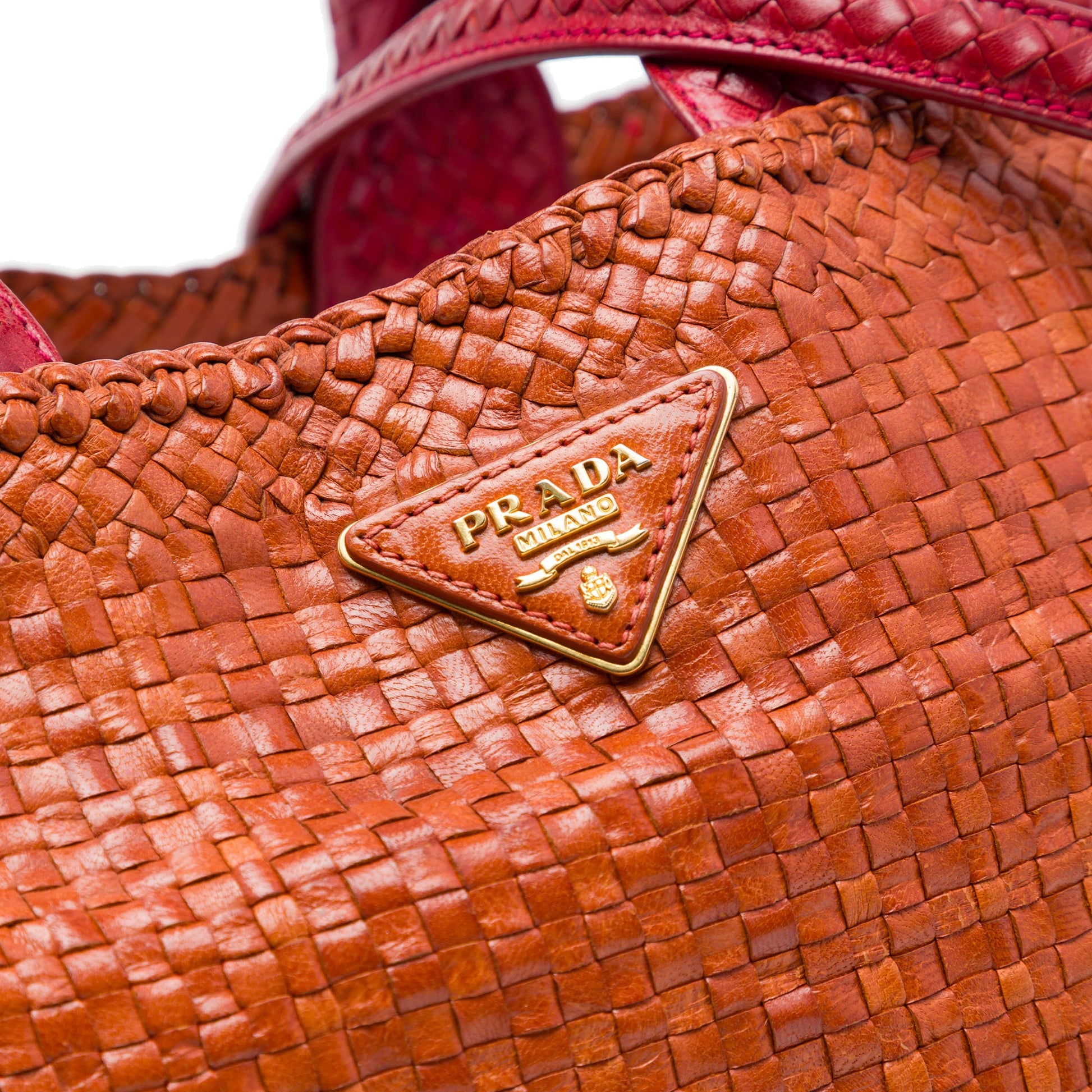 Prada Medium Bicolor Woven Goatskin Madras Shopping Tote