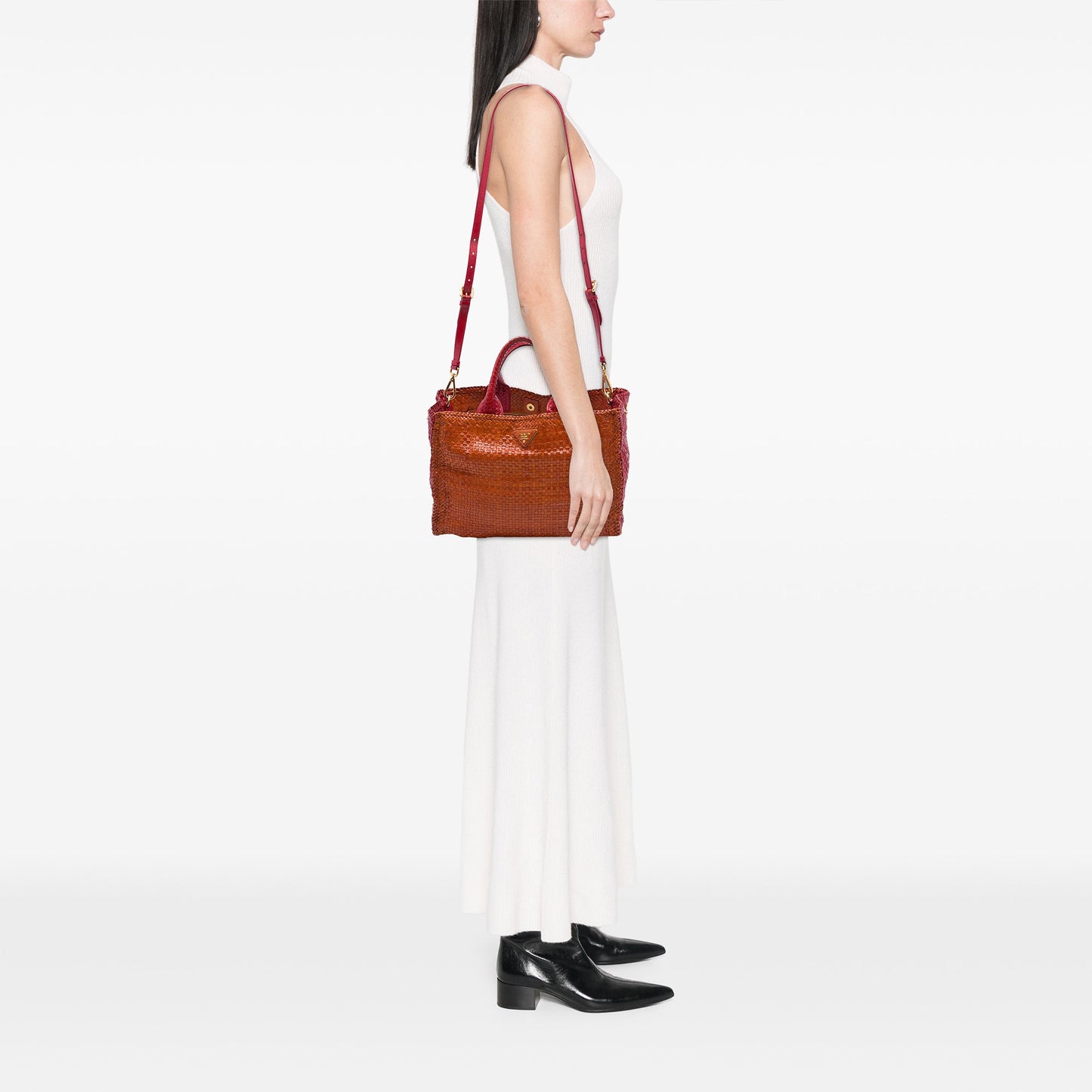 Prada Medium Bicolor Woven Goatskin Madras Shopping Tote