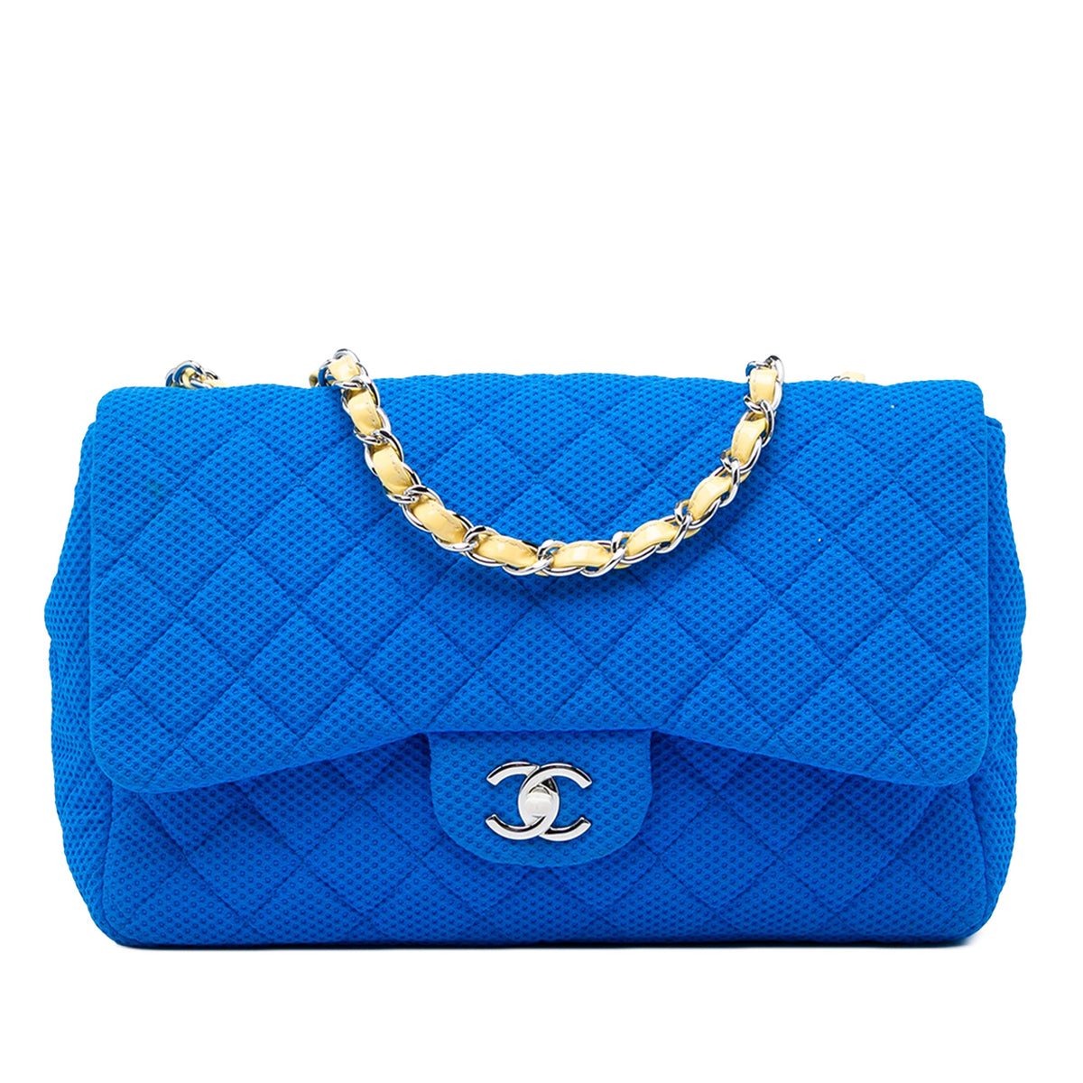 Chanel Jumbo Classic Perforated Jersey Single Flap — Blue