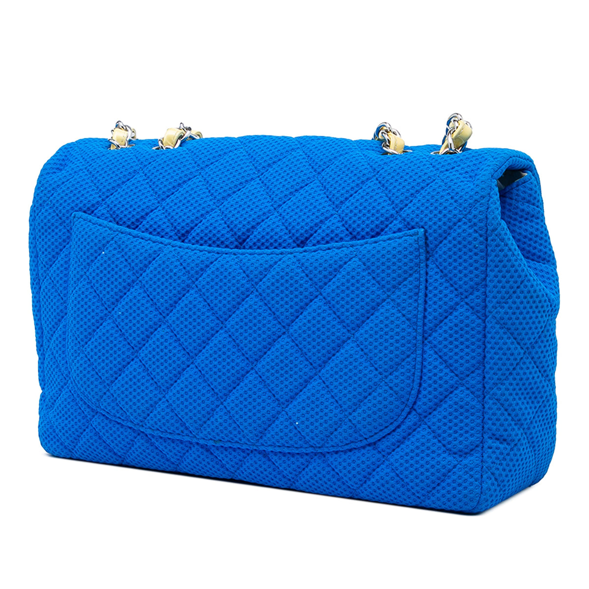 Chanel Jumbo Classic Perforated Jersey Single Flap — Blue