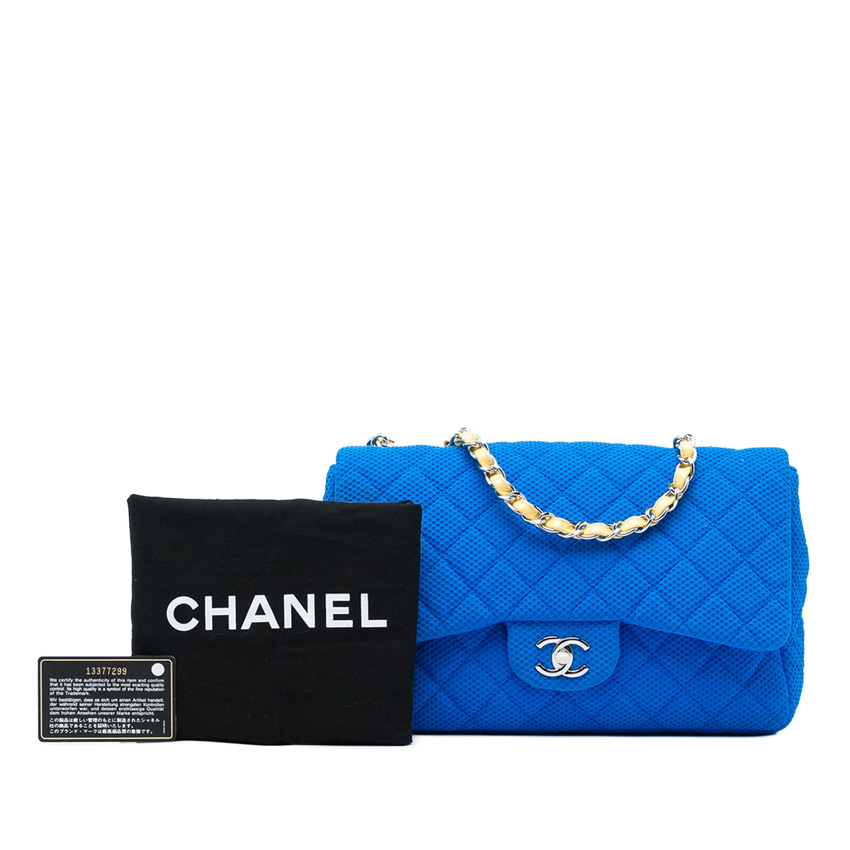 Chanel Jumbo Classic Perforated Jersey Single Flap — Blue