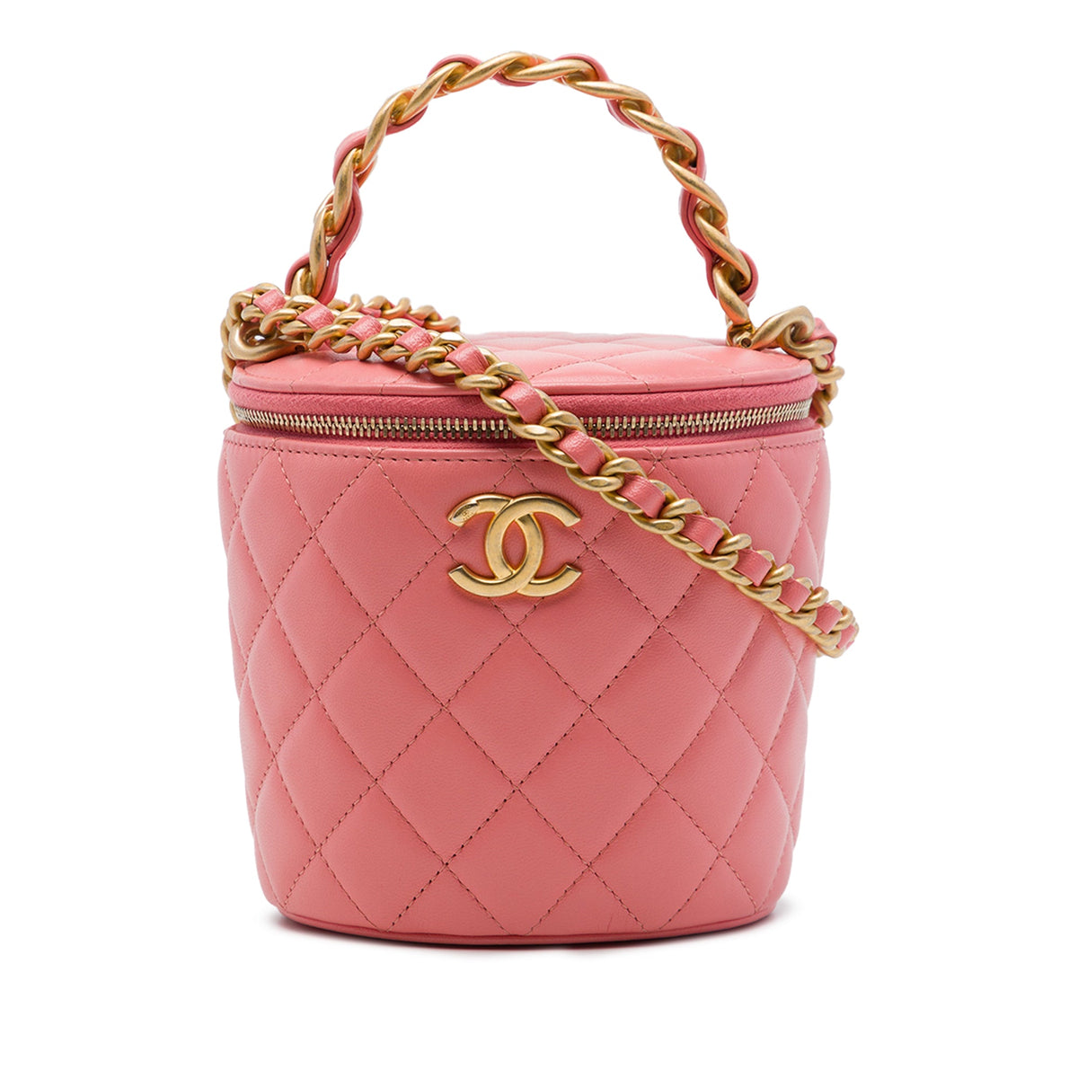 Chanel Quilted Lambskin Afternoon Tea Vanity Case with Chain — Pink