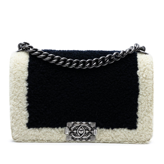 Chanel Medium Bicolor Shearling Boy Flap