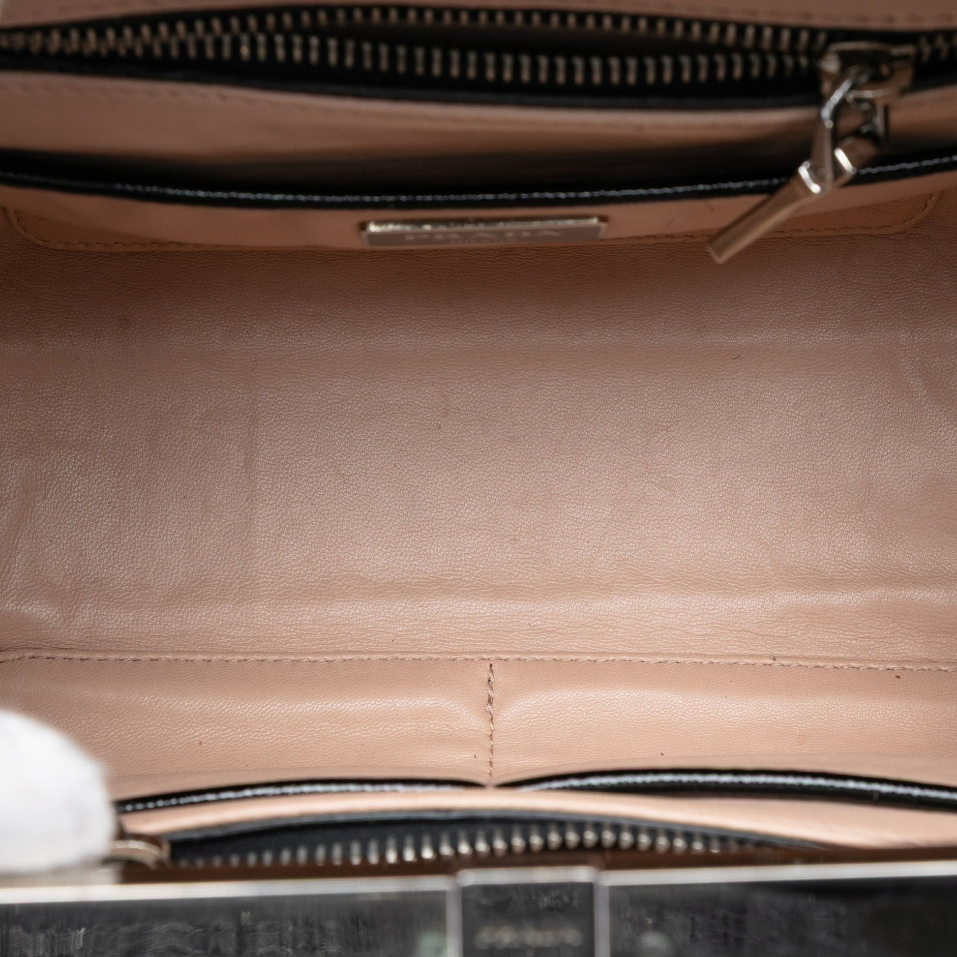 Small Studded Saffiano Vernice Frame Top Handle Bag