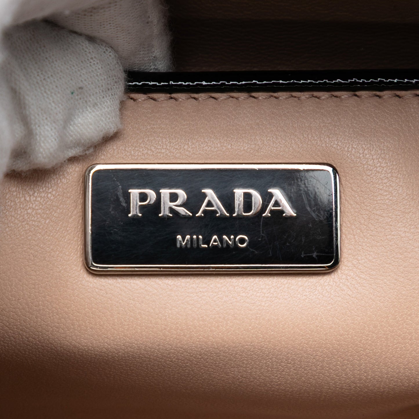 Small Studded Saffiano Vernice Frame Top Handle Bag